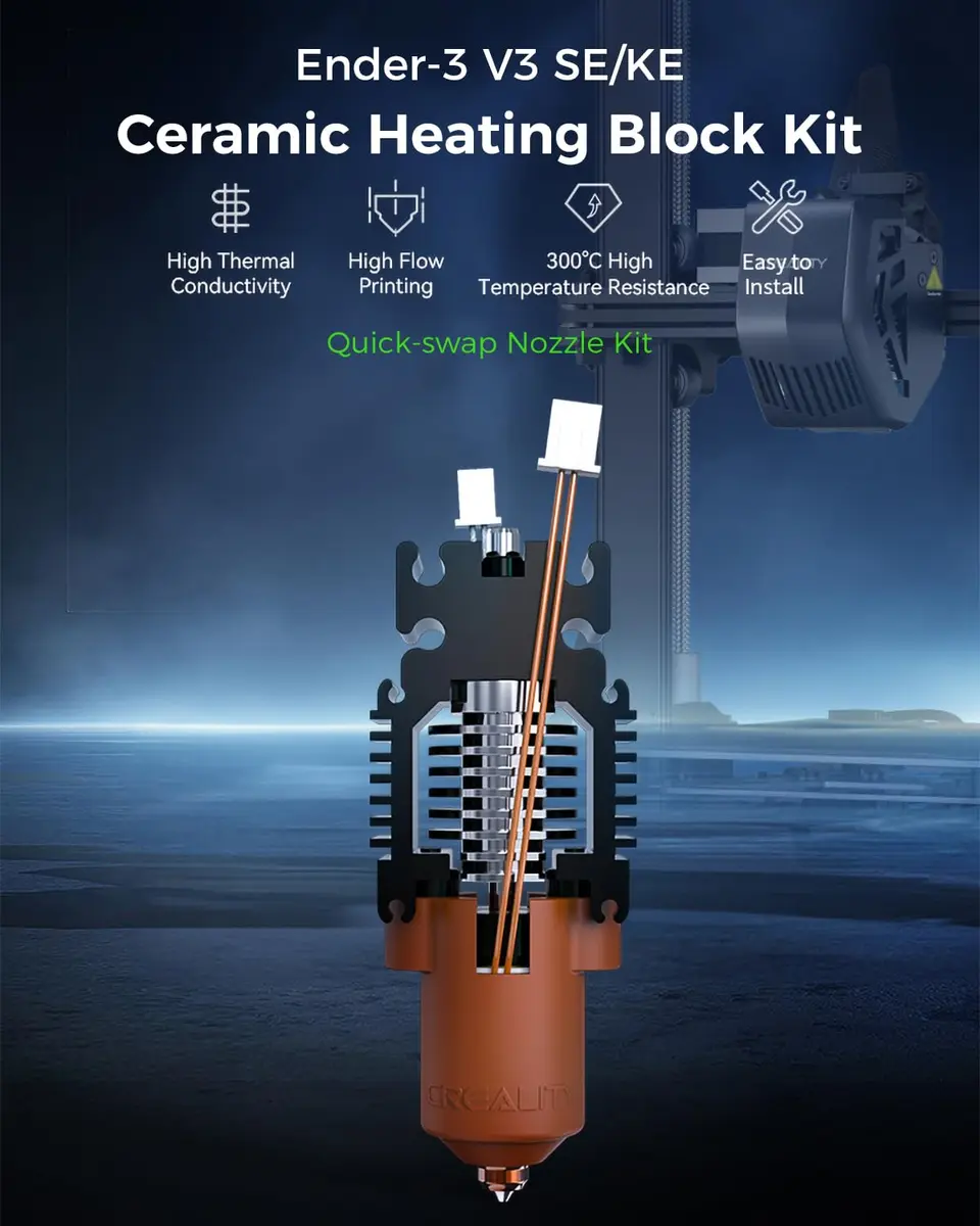Creality Ender 3 V3 SE/KE Hotend Kit Supports 300°C High Temp, Quick-swap Nozzle, Ceramic Heating Block, for Ender 3 V3 SE KE | High-Speed 600mm/s - view 2