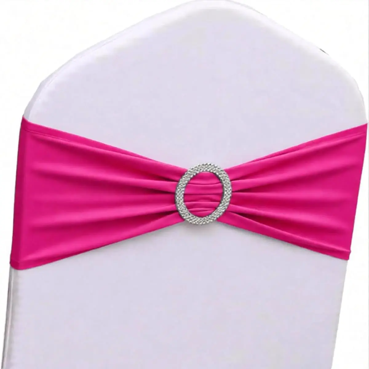 Gankar Hot Pink Spandex Chair Sashes 50 Pack | Elastic Chair Bows for Wedding Party Birthday Decor, Folding Chairs Decoration (50 Count) - main product image
