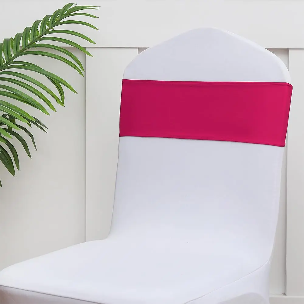 Gankar Hot Pink Spandex Chair Sashes 50 Pack | Elastic Chair Bows for Wedding Party Birthday Decor, Folding Chairs Decoration (50 Count) - view 5