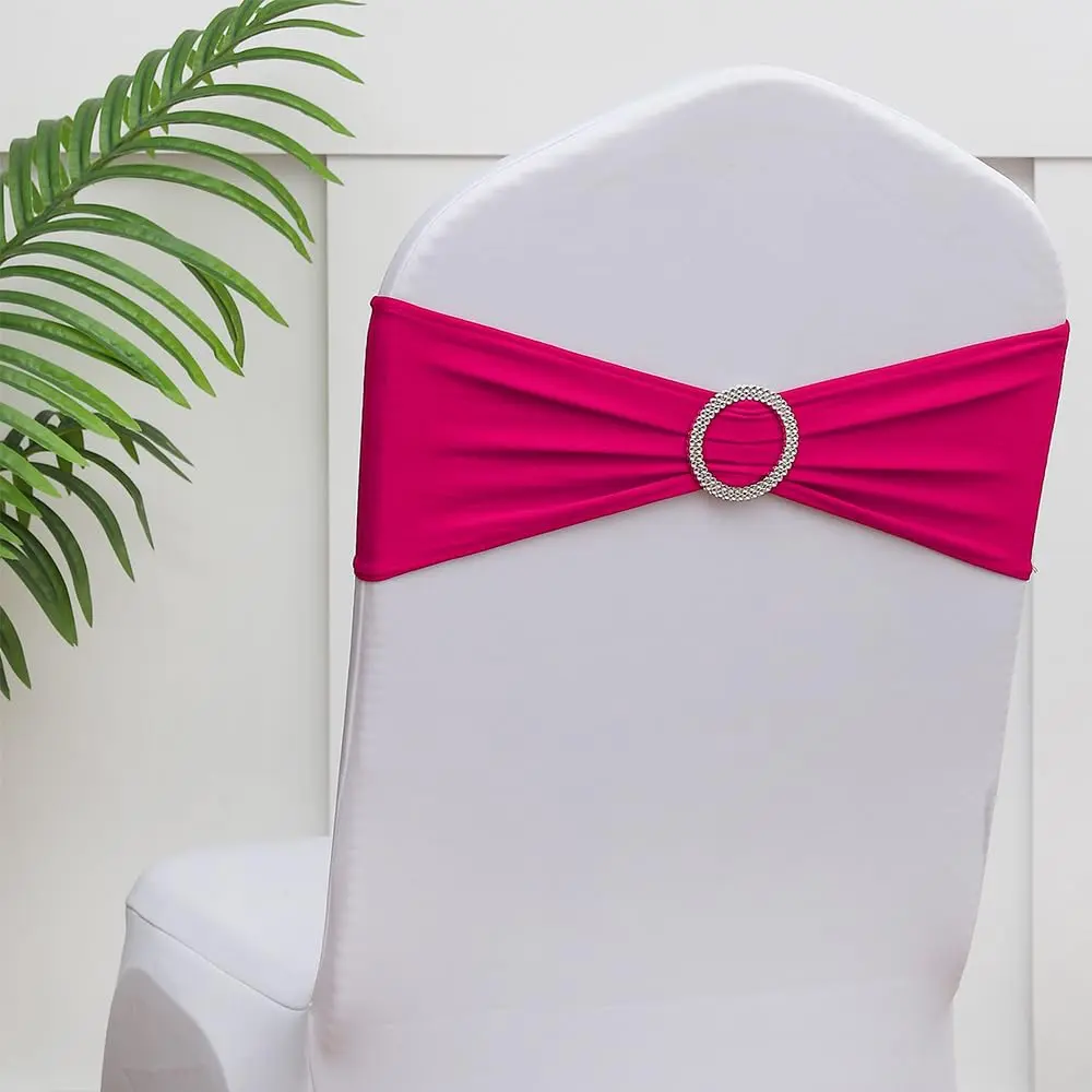 Gankar Hot Pink Spandex Chair Sashes 50 Pack | Elastic Chair Bows for Wedding Party Birthday Decor, Folding Chairs Decoration (50 Count) - view 2