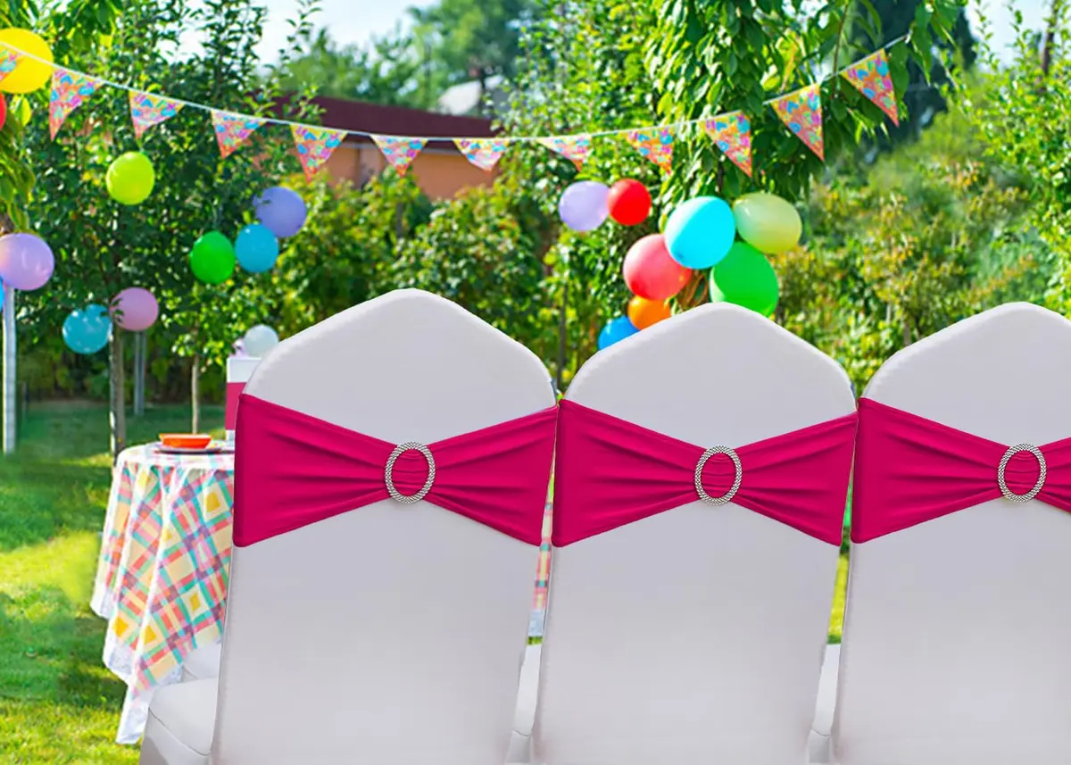 Gankar Hot Pink Spandex Chair Sashes 50 Pack | Elastic Chair Bows for Wedding Party Birthday Decor, Folding Chairs Decoration (50 Count) - view 3