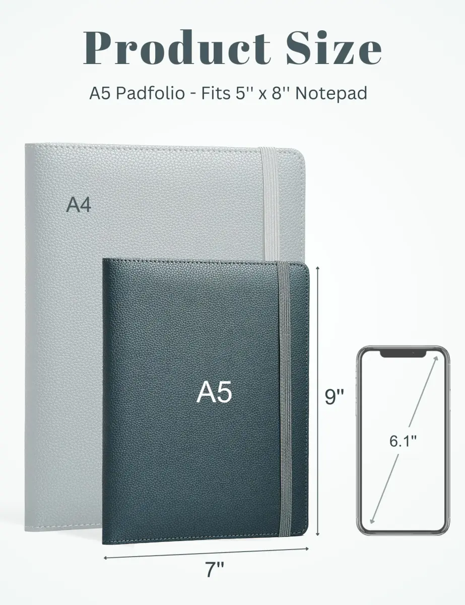Mymazn Junior A5 Padfolio Grey Green | Fits 5x8 Inch Writing Pads, 7.4 x 9.3 Inches - view 2