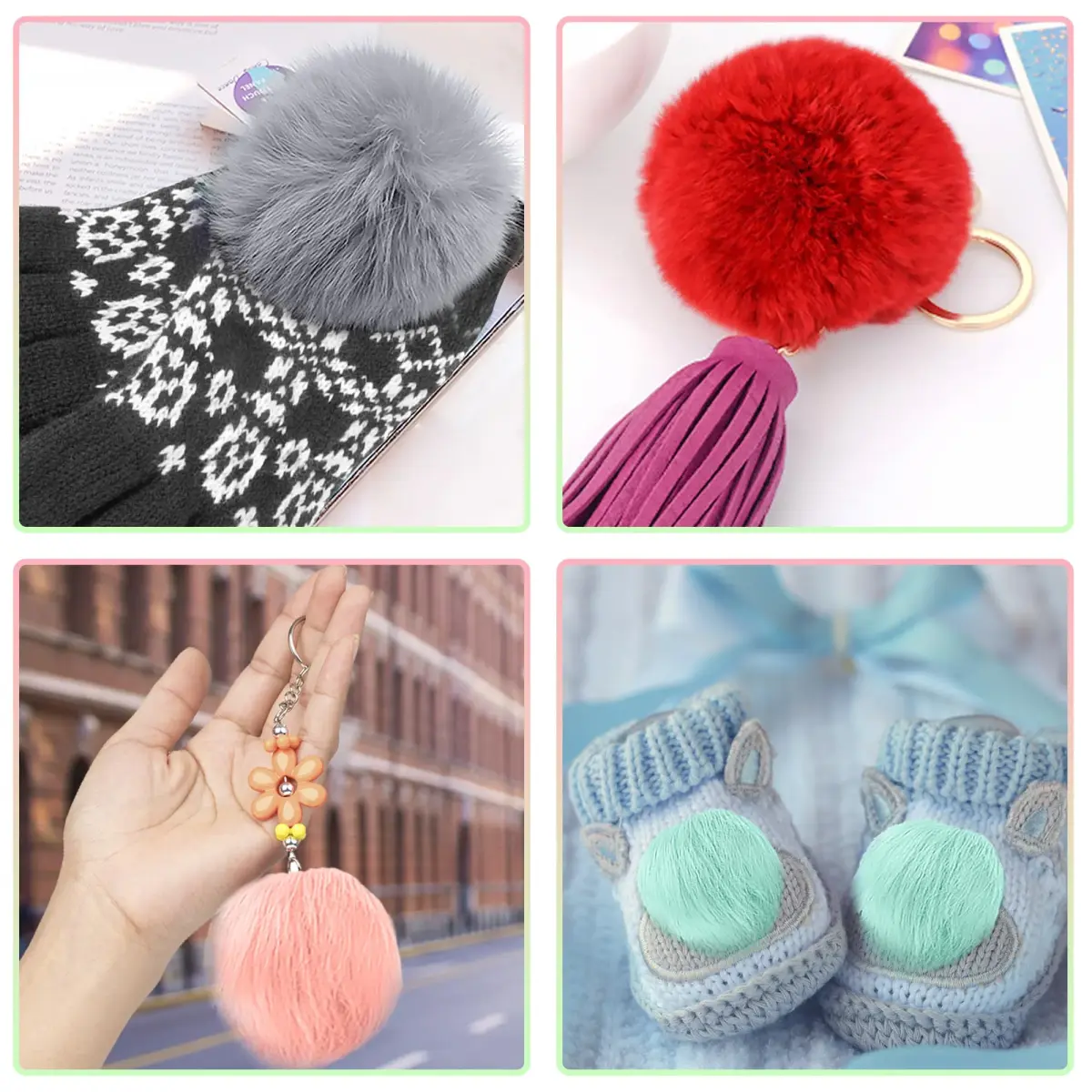 SIQUK Faux Fur Fluffy Pom Pom 20 Pieces | 10 cm Diameter Rainbow - view 6