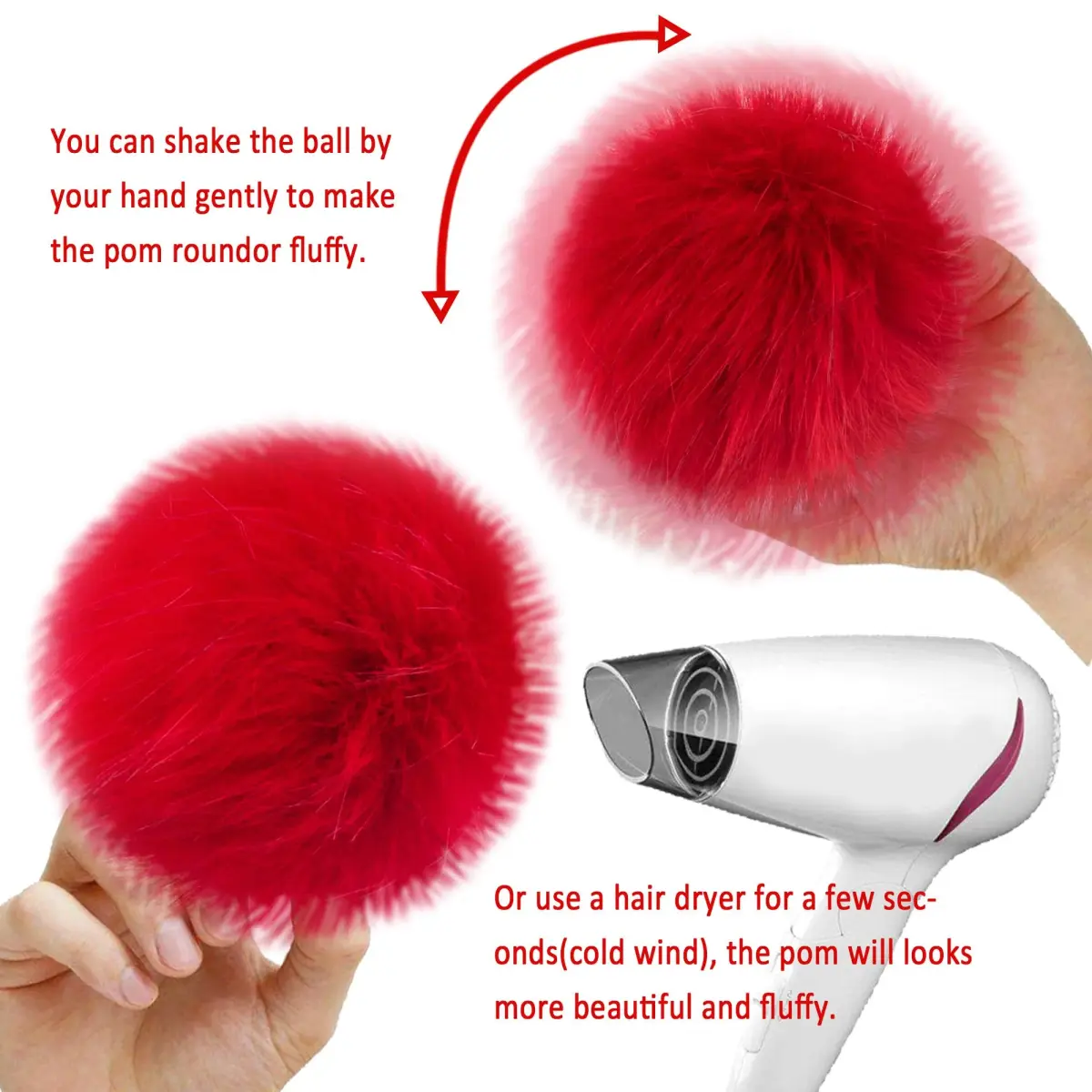 SIQUK Faux Fur Fluffy Pom Pom 20 Pieces | 10 cm Diameter Rainbow - view 3