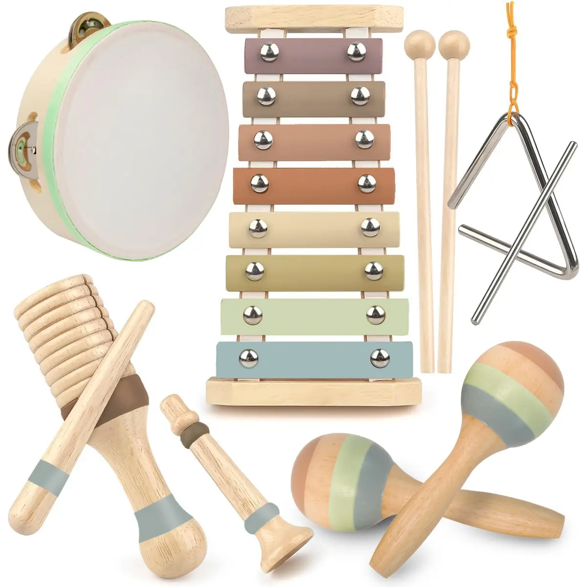 Stoie's Wooden Toddler Musical Instruments with Xylophone, Maracas, Triangle, Tamburine for Babies and Kids | Eco Friendly Montessori Toy - main product image