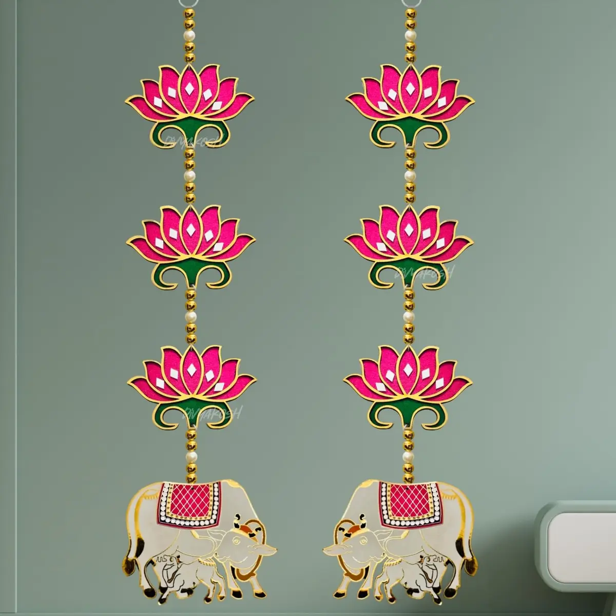 Divyakosh Pink Rosewood Door Entrance Hanging | Mandir & Diwali Decor | 2 Pieces | 23 Inch - view 5