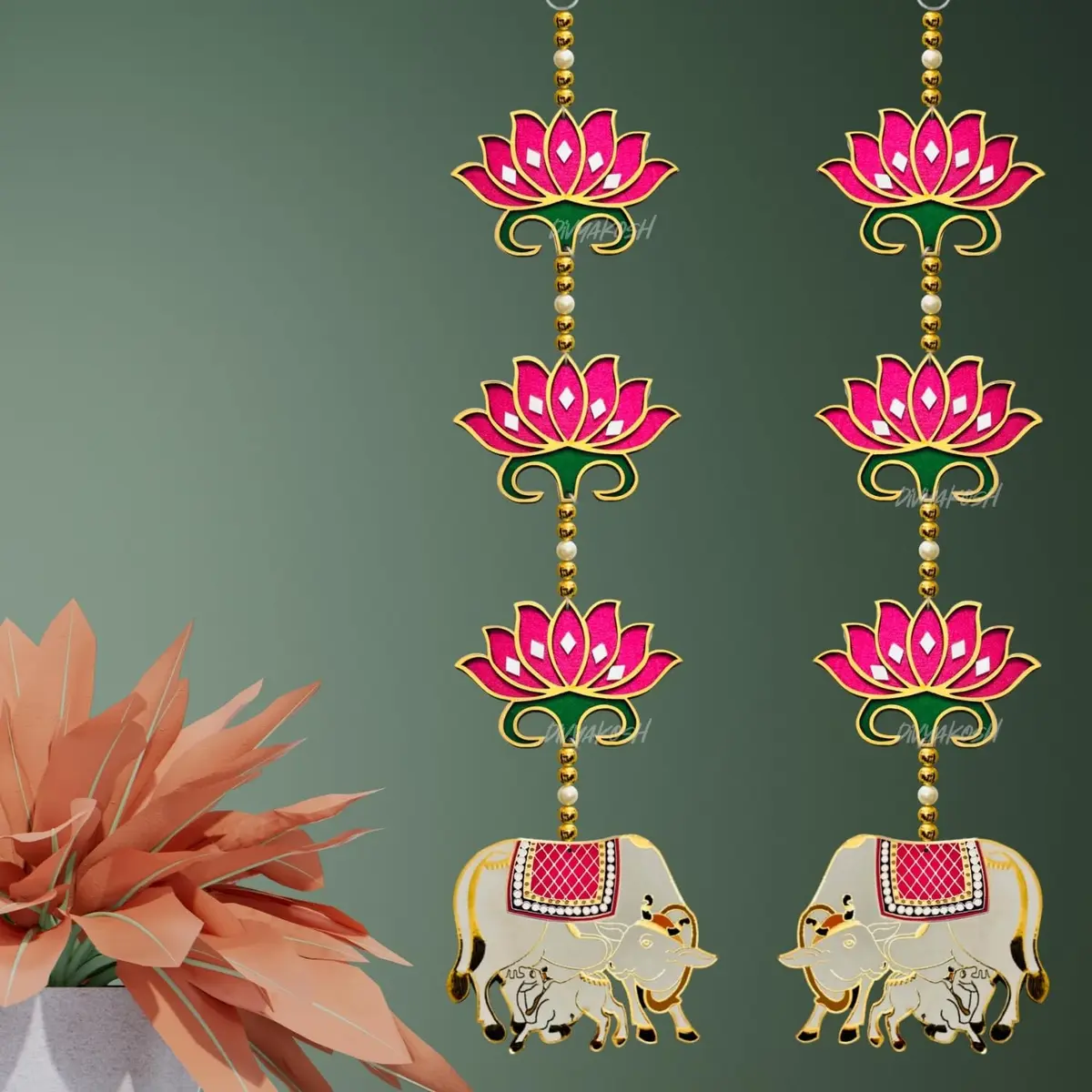 Divyakosh Pink Rosewood Door Entrance Hanging | Mandir & Diwali Decor | 2 Pieces | 23 Inch - view 6