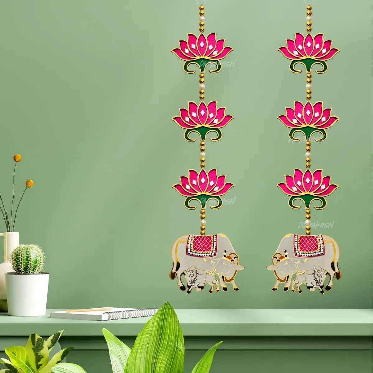 Divyakosh Pink Rosewood Door Entrance Hanging | Mandir & Diwali Decor | 2 Pieces | 23 Inch - view 7
