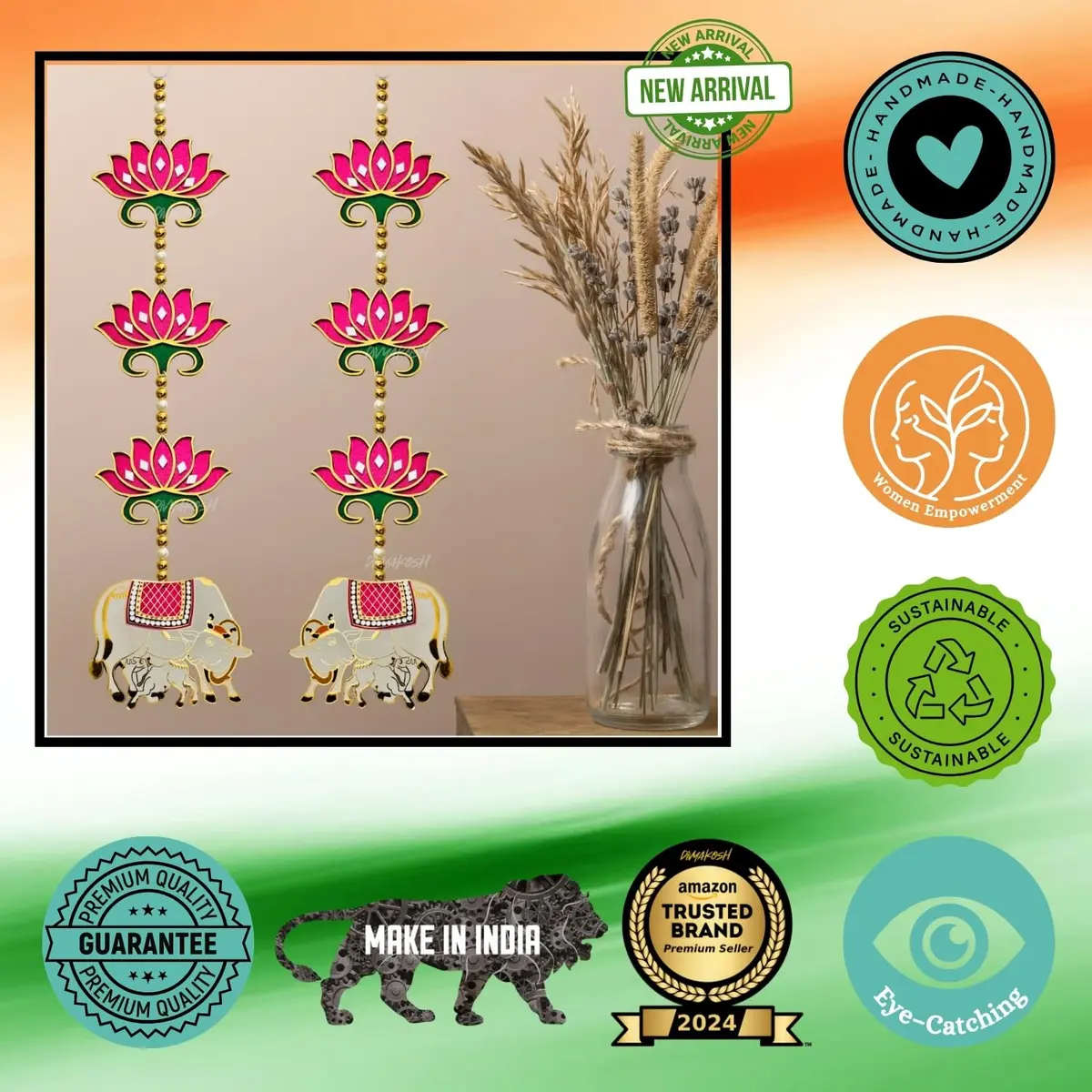 Divyakosh Pink Rosewood Door Entrance Hanging | Mandir & Diwali Decor | 2 Pieces | 23 Inch - view 8