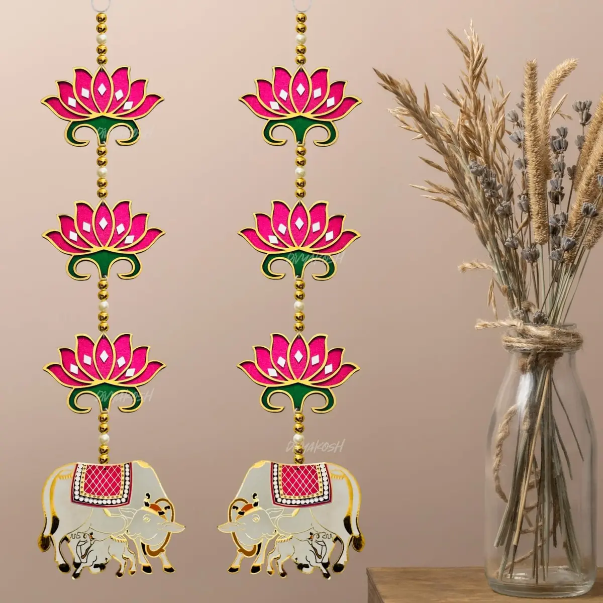 Divyakosh Pink Rosewood Door Entrance Hanging | Mandir & Diwali Decor | 2 Pieces | 23 Inch - view 3