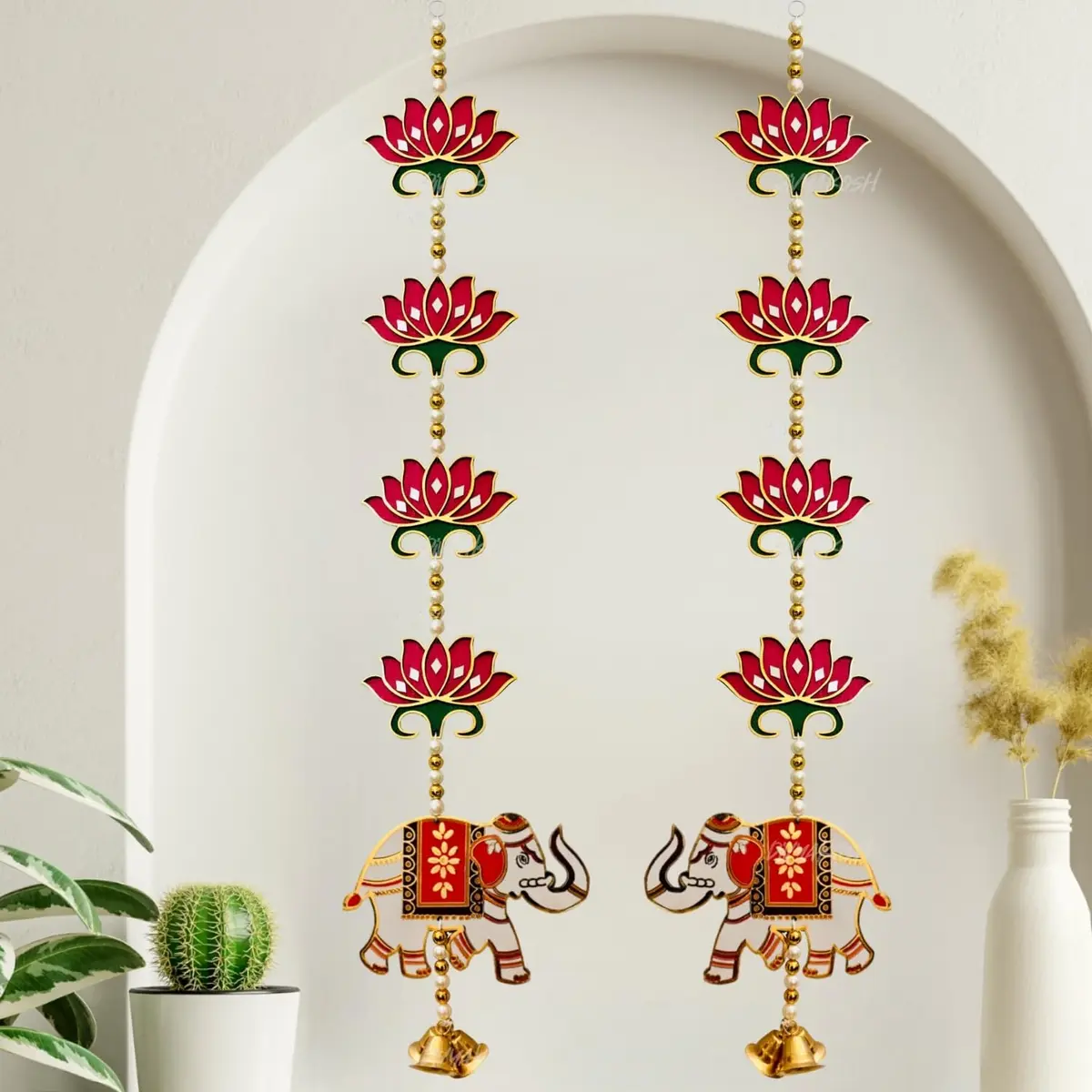 Divyakosh Red Lotus Elephant Door Hanging 66cm (26 Inch) | Authentic Pooja Decor - main product image