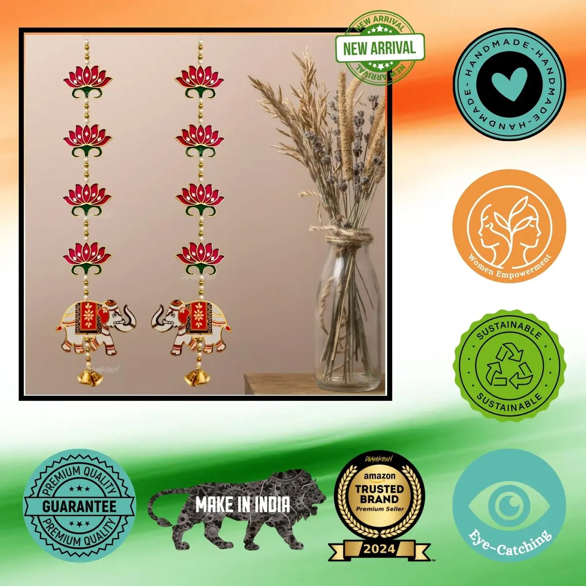 Divyakosh Red Lotus Elephant Door Hanging 66cm (26 Inch) | Authentic Pooja Decor - view 5