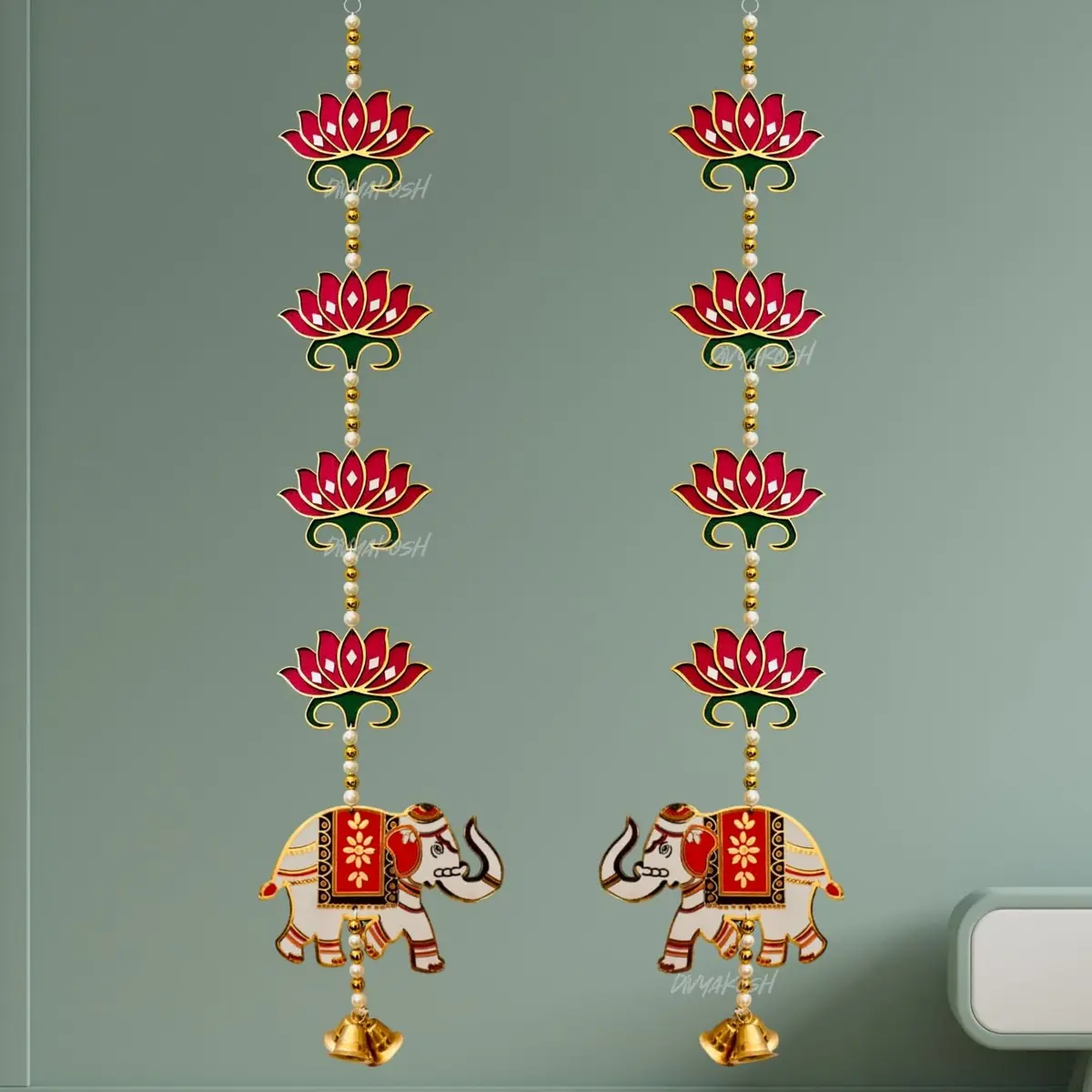 Divyakosh Red Lotus Elephant Door Hanging 66cm (26 Inch) | Authentic Pooja Decor - view 6