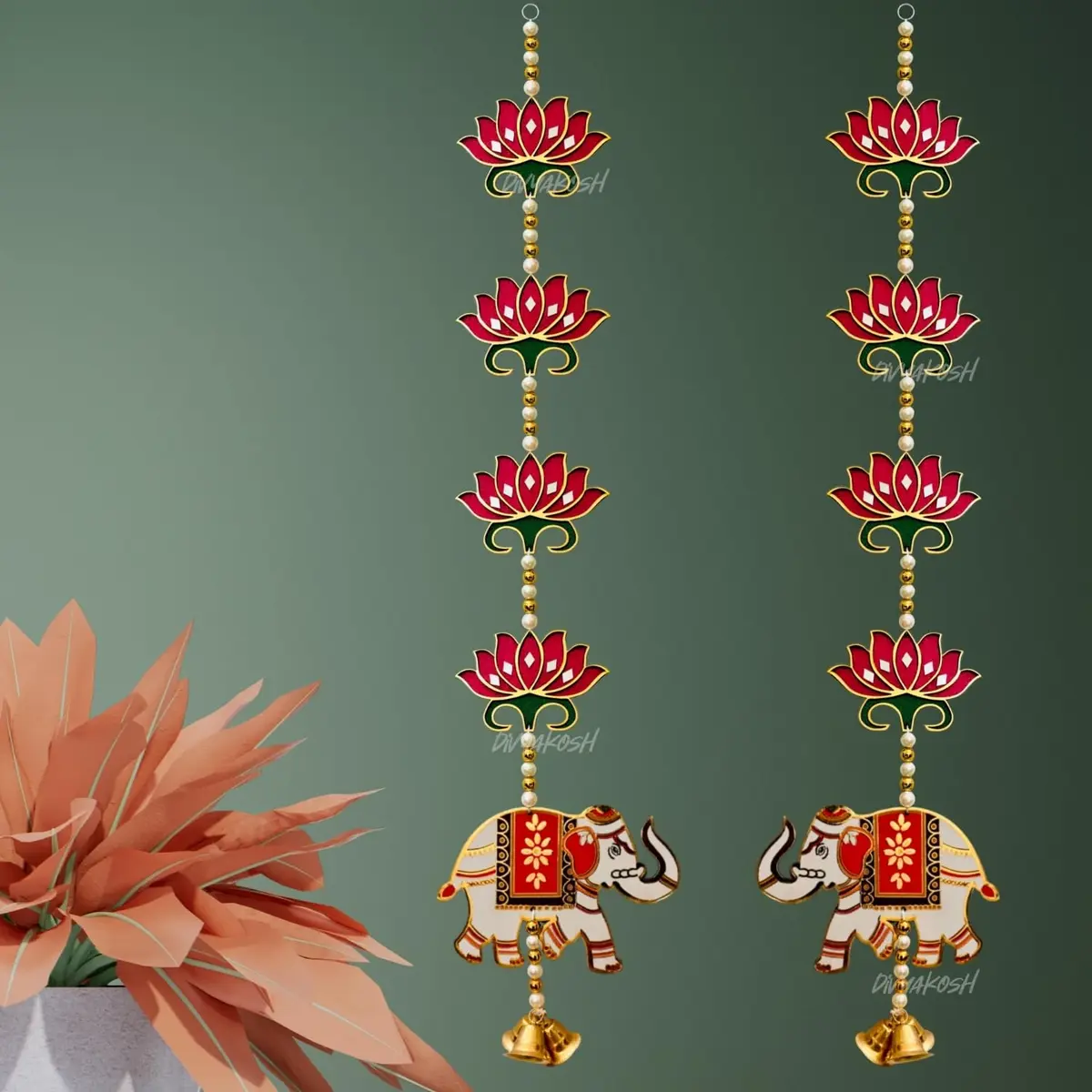 Divyakosh Red Lotus Elephant Door Hanging 66cm (26 Inch) | Authentic Pooja Decor - view 7