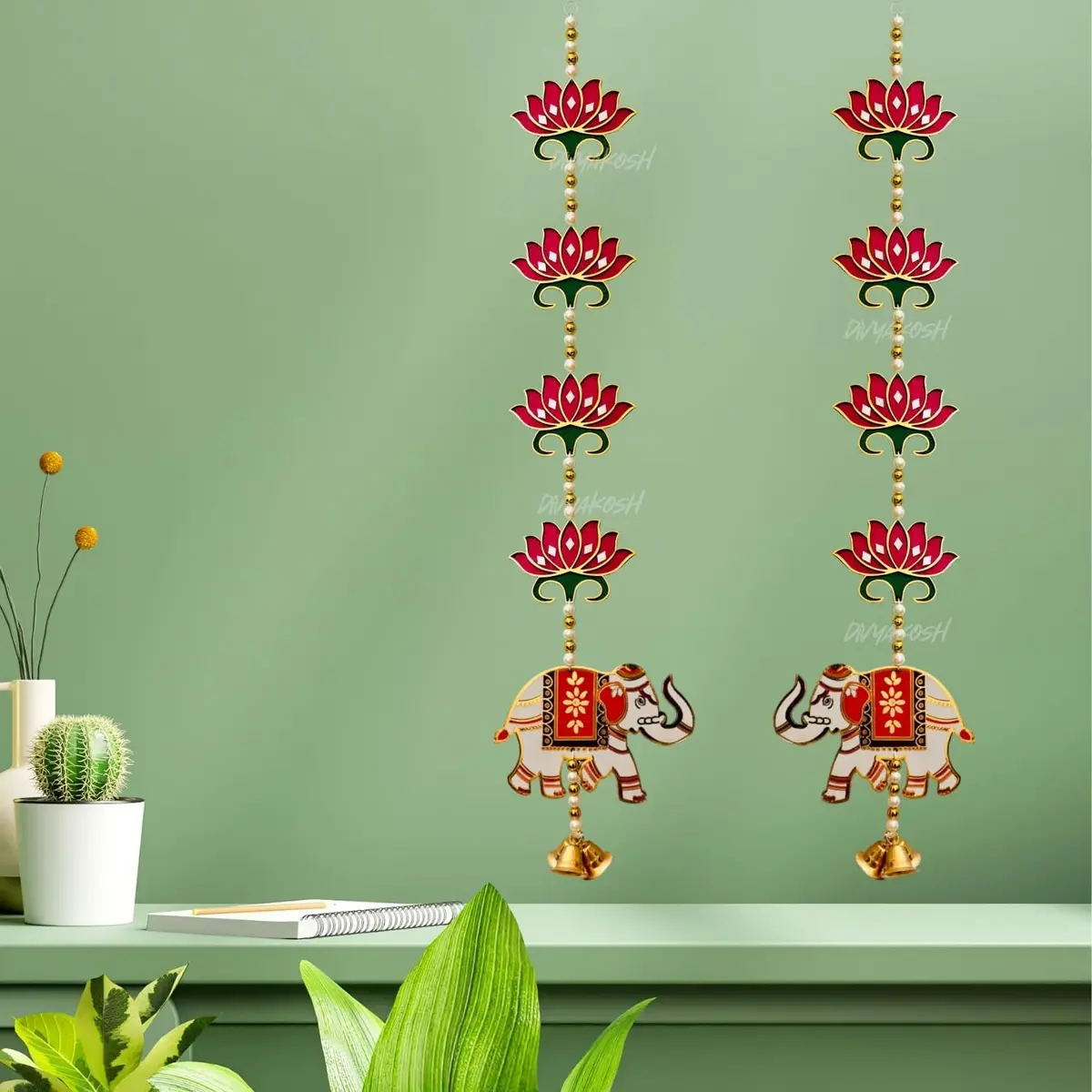 Divyakosh Red Lotus Elephant Door Hanging 66cm (26 Inch) | Authentic Pooja Decor - view 8
