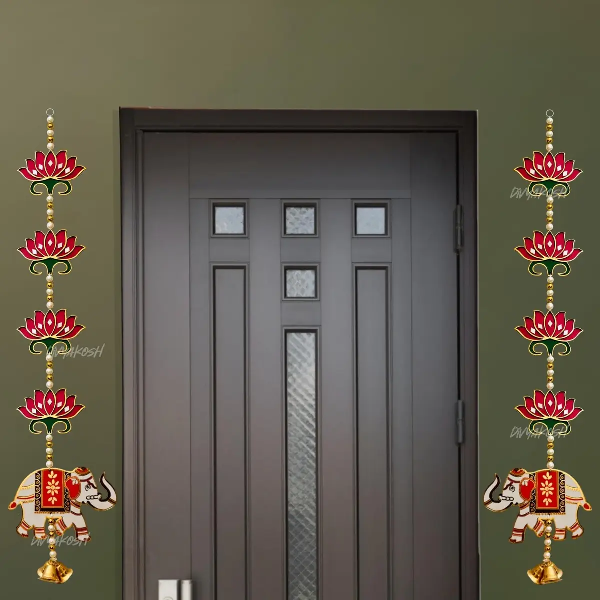 Divyakosh Red Lotus Elephant Door Hanging 66cm (26 Inch) | Authentic Pooja Decor - view 2