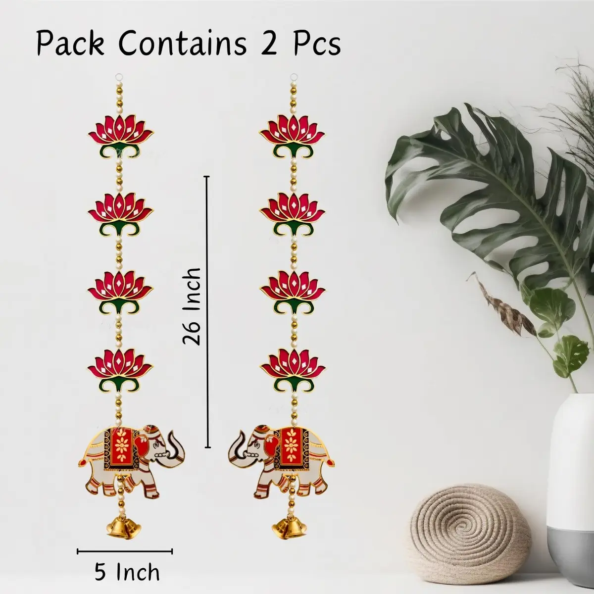 Divyakosh Red Lotus Elephant Door Hanging 66cm (26 Inch) | Authentic Pooja Decor - view 3