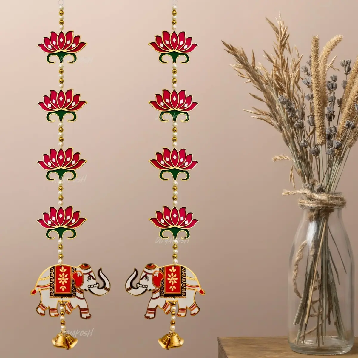 Divyakosh Red Lotus Elephant Door Hanging 66cm (26 Inch) | Authentic Pooja Decor - view 4