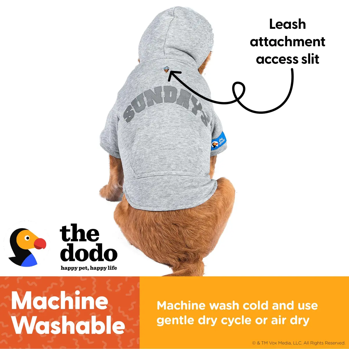 The Dodo Heather Gray ‘Sundays’ Hoodie for Dogs, Size Medium | Cozy, Easy-On Pullover with Leash Hole (110 characters) - view 5