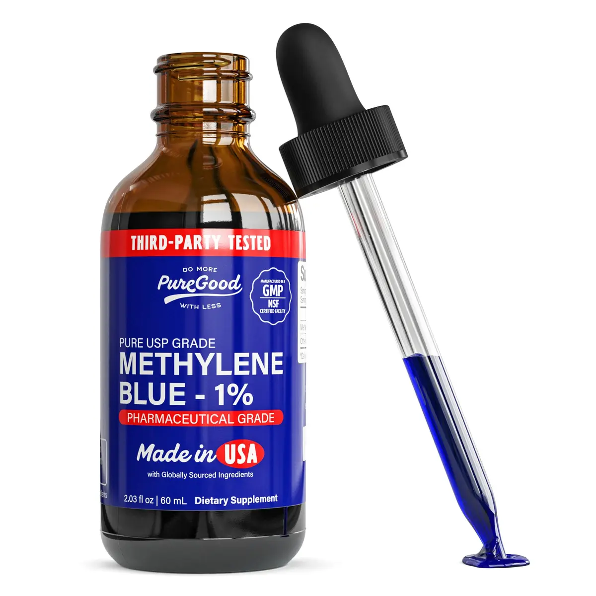 PureGood Methylene Blue 1% Liquid 60mL (2.03 fl oz) | USP-Grade, Third-Party Tested - main product image