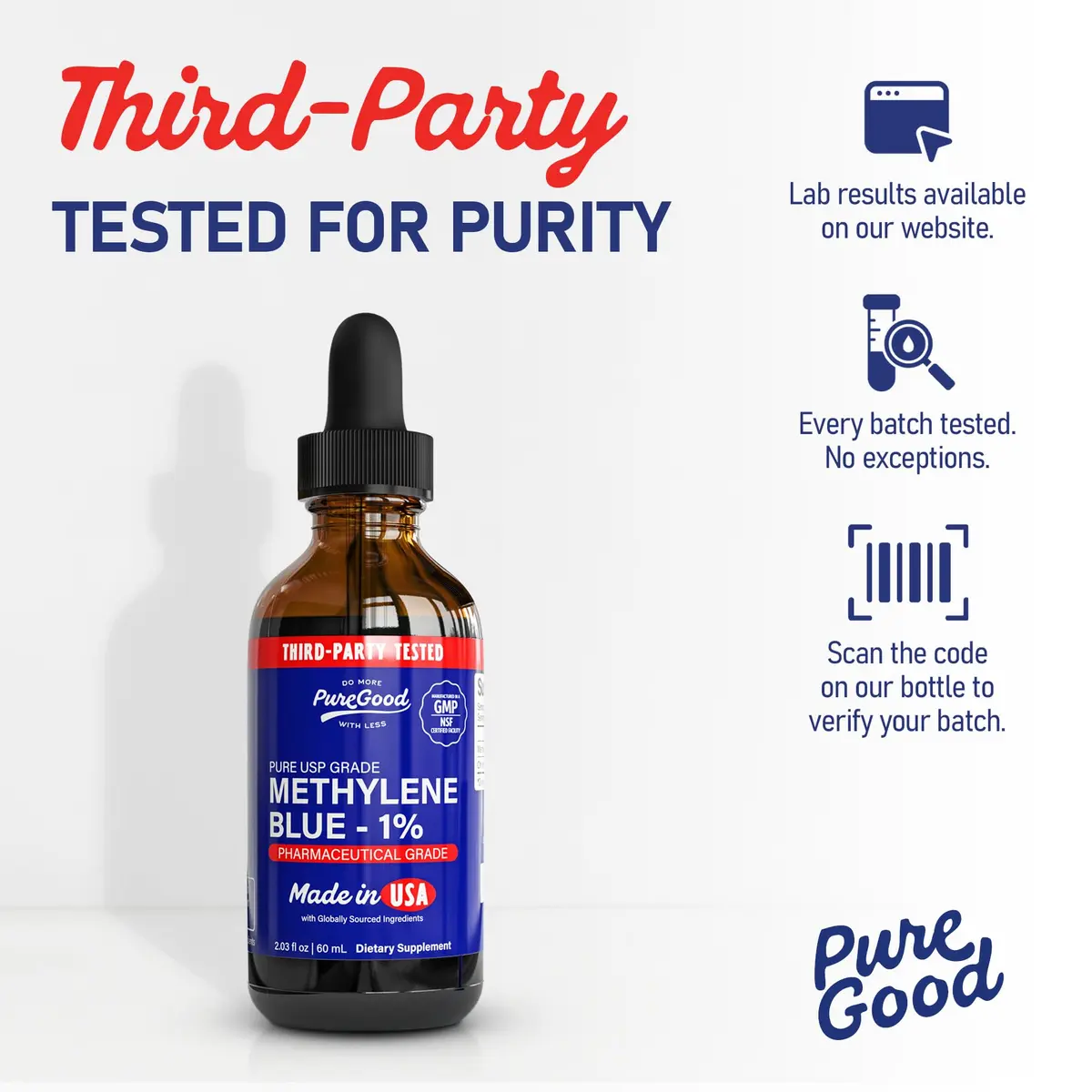 PureGood Methylene Blue 1% Liquid 60mL (2.03 fl oz) | USP-Grade, Third-Party Tested - view 2