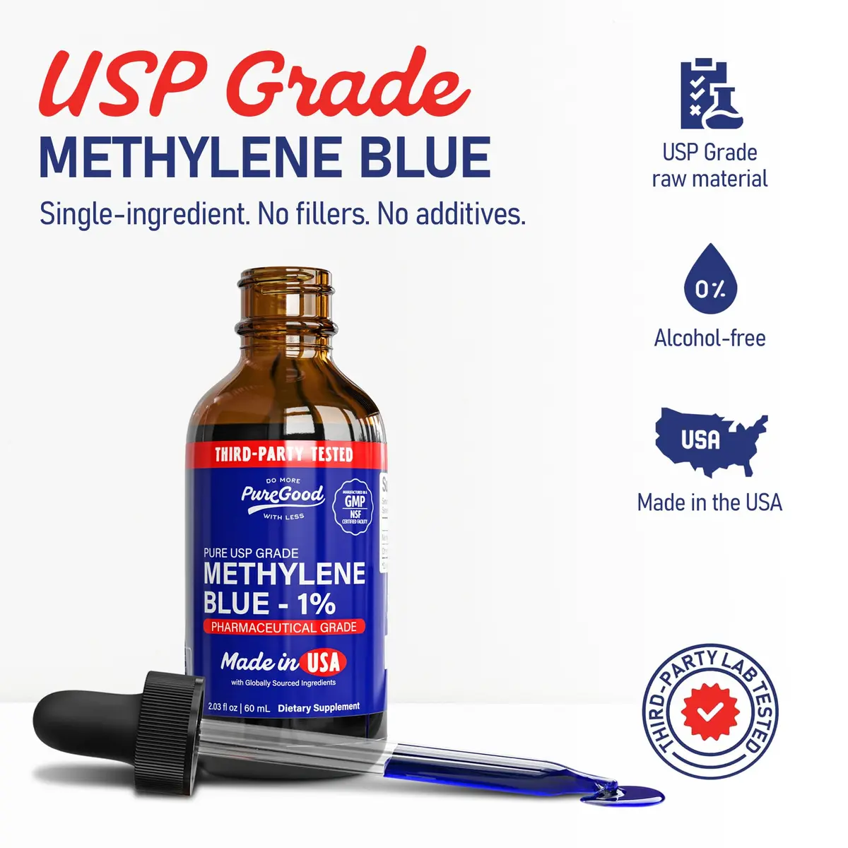 PureGood Methylene Blue 1% Liquid 60mL (2.03 fl oz) | USP-Grade, Third-Party Tested - view 3