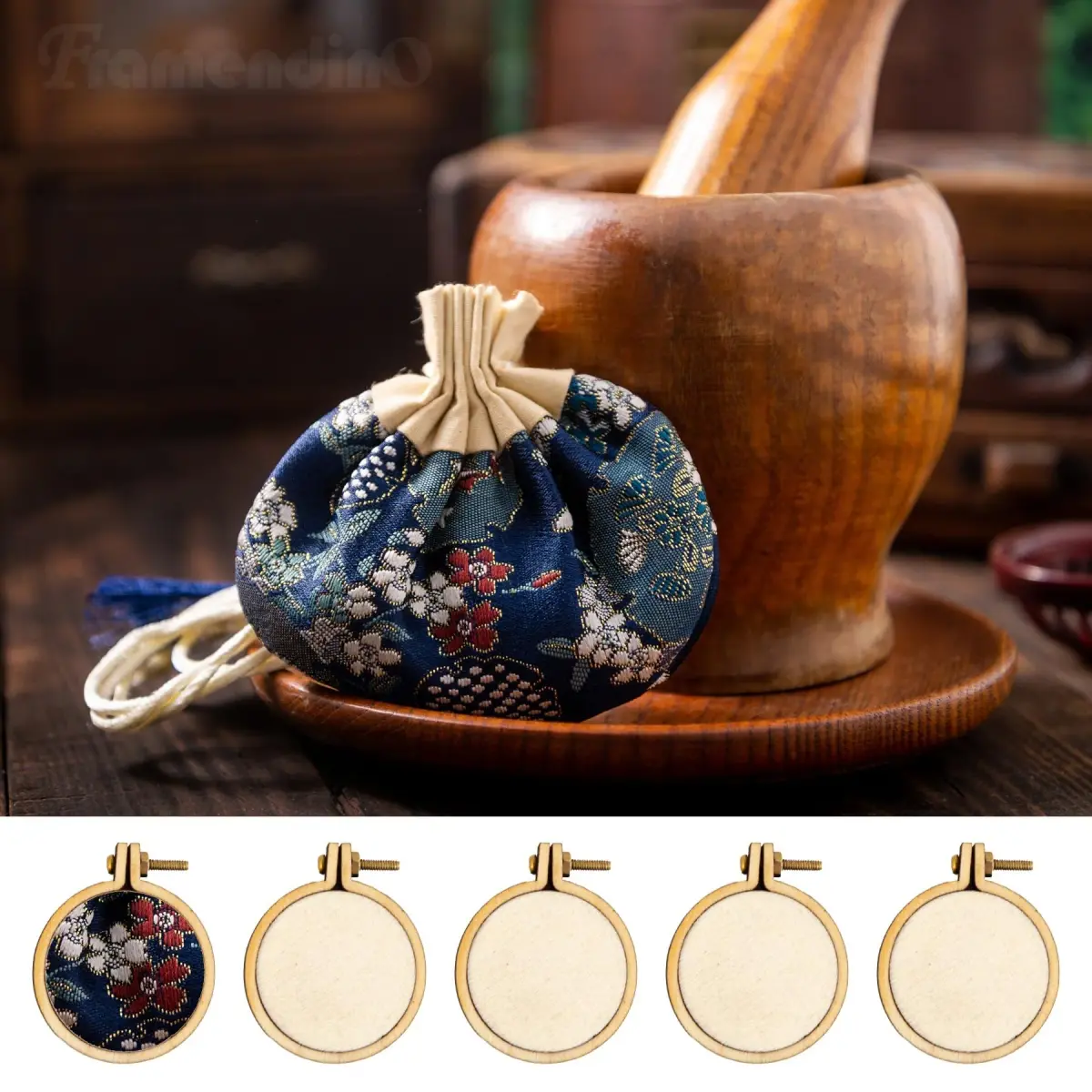 Framendino Mini Wood Embroidery Hoops 1.38x1.18 Inch (10 Pack) | DIY Pendant Keychain Frames - view 7