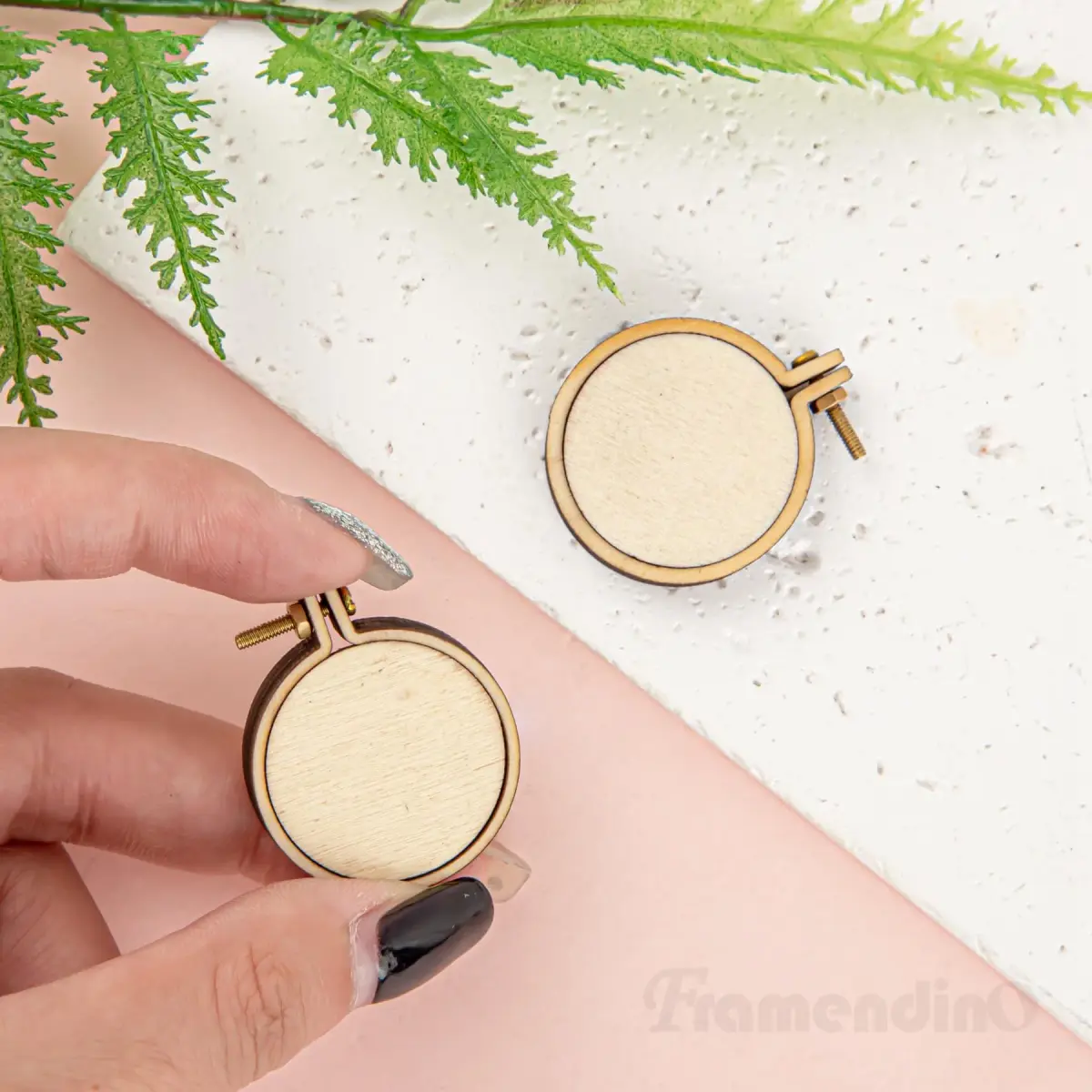 Framendino Mini Wood Embroidery Hoops 1.38x1.18 Inch (10 Pack) | DIY Pendant Keychain Frames - view 4
