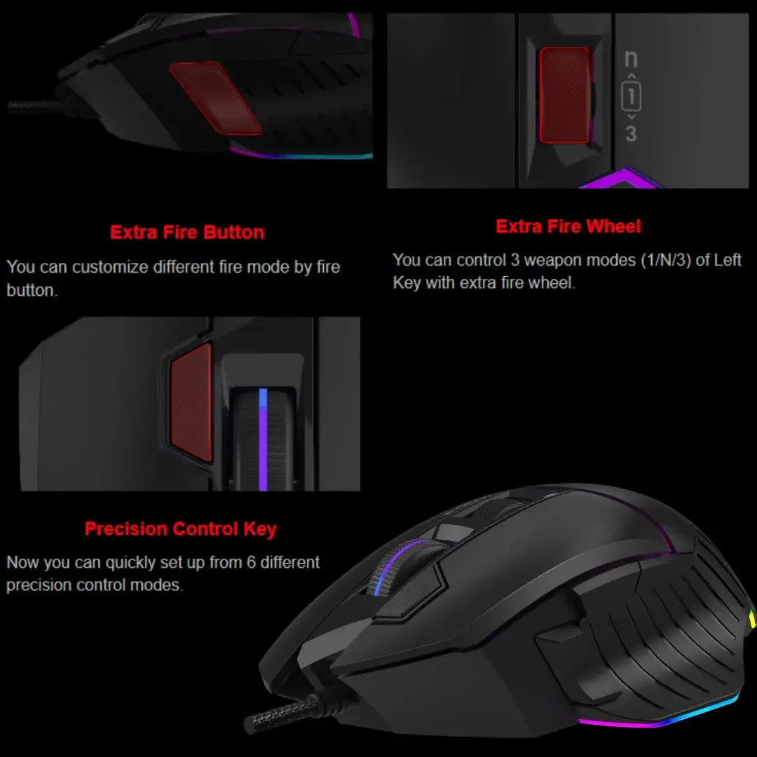 Bloody W95BR Max Extra Fire Gaming Mouse 12000 CPI | 2000 Hz Report Rate, 4M Onboard Memory, RGB Backlit, Ergonomic Design - view 3