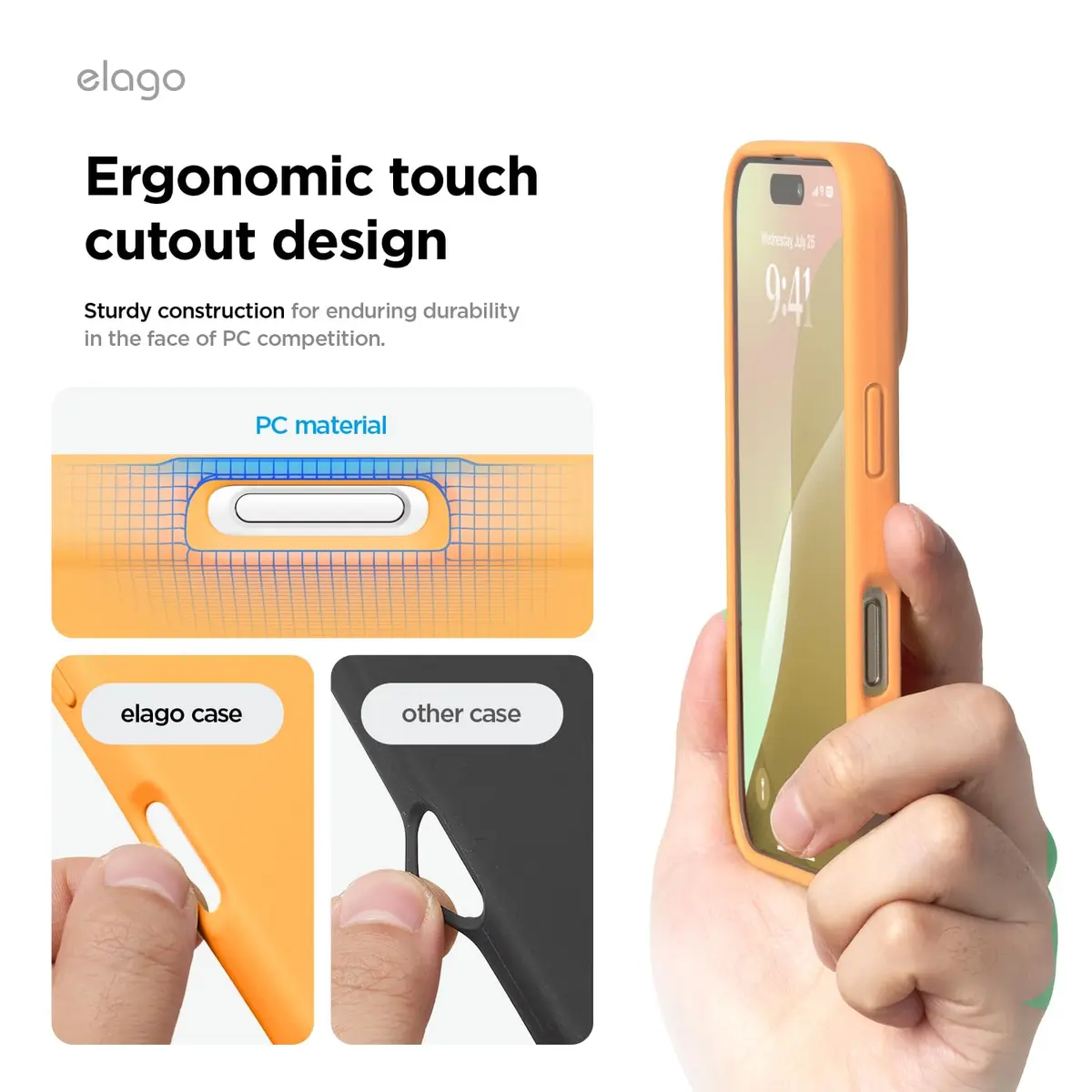 elago Premium Liquid Silicone Case for iPhone 16 Pro Orange | Full Body Shockproof Slim Cover - view 7