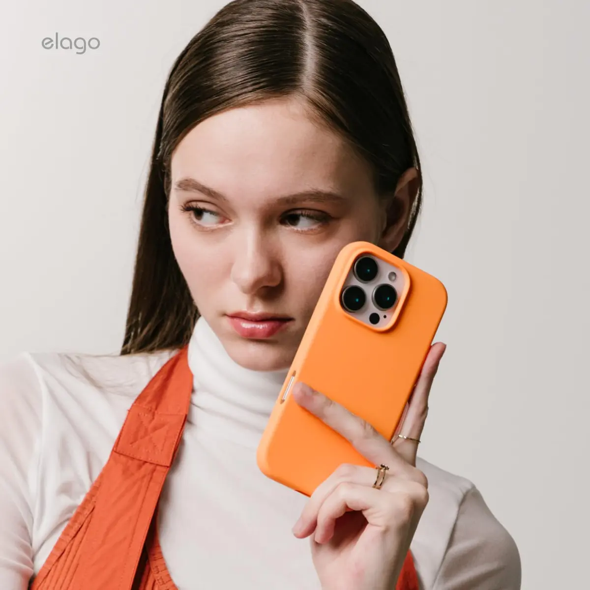 elago Premium Liquid Silicone Case for iPhone 16 Pro Orange | Full Body Shockproof Slim Cover - view 9