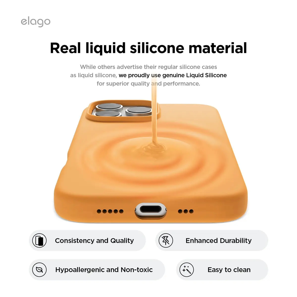 elago Premium Liquid Silicone Case for iPhone 16 Pro Orange | Full Body Shockproof Slim Cover - view 3