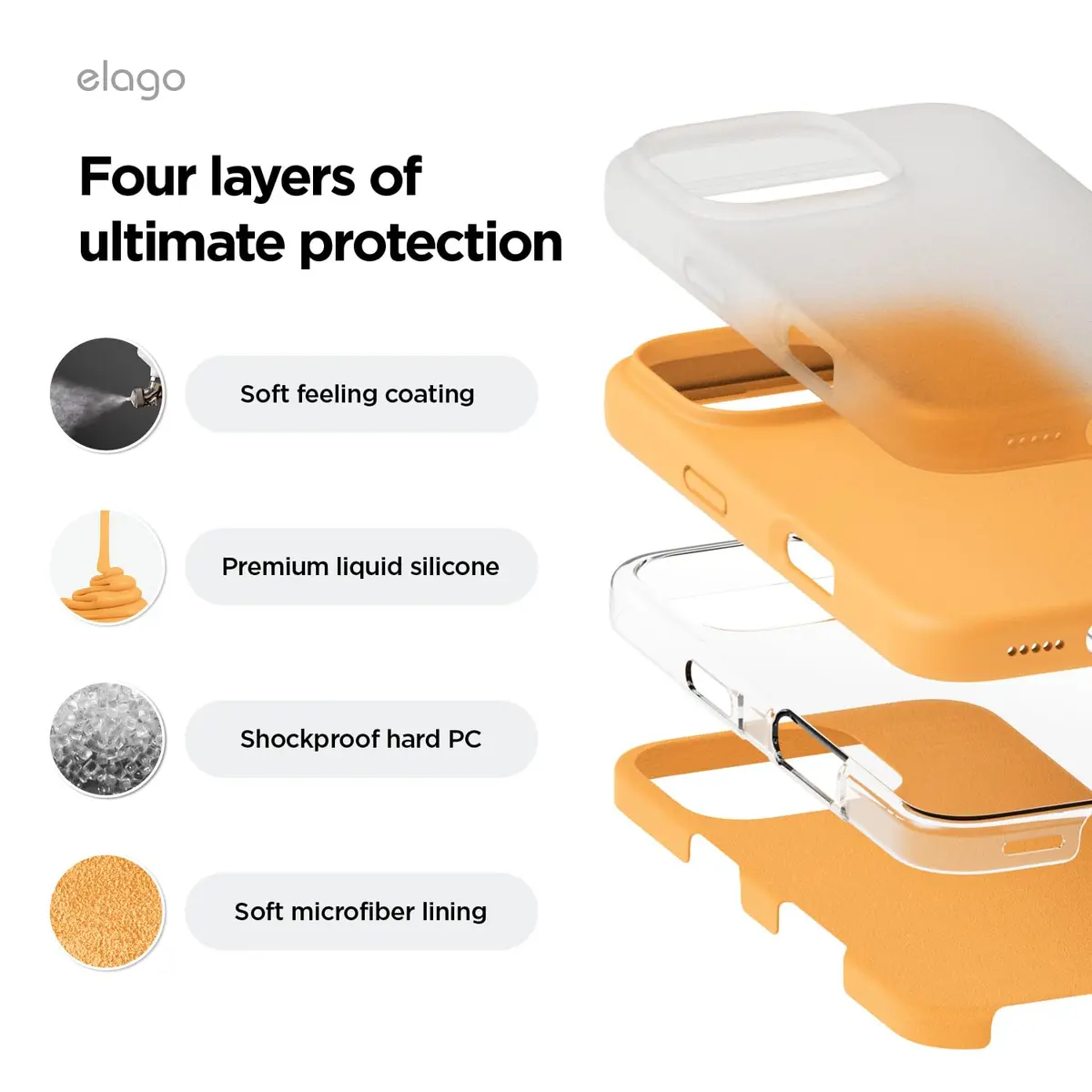 elago Premium Liquid Silicone Case for iPhone 16 Pro Orange | Full Body Shockproof Slim Cover - view 4