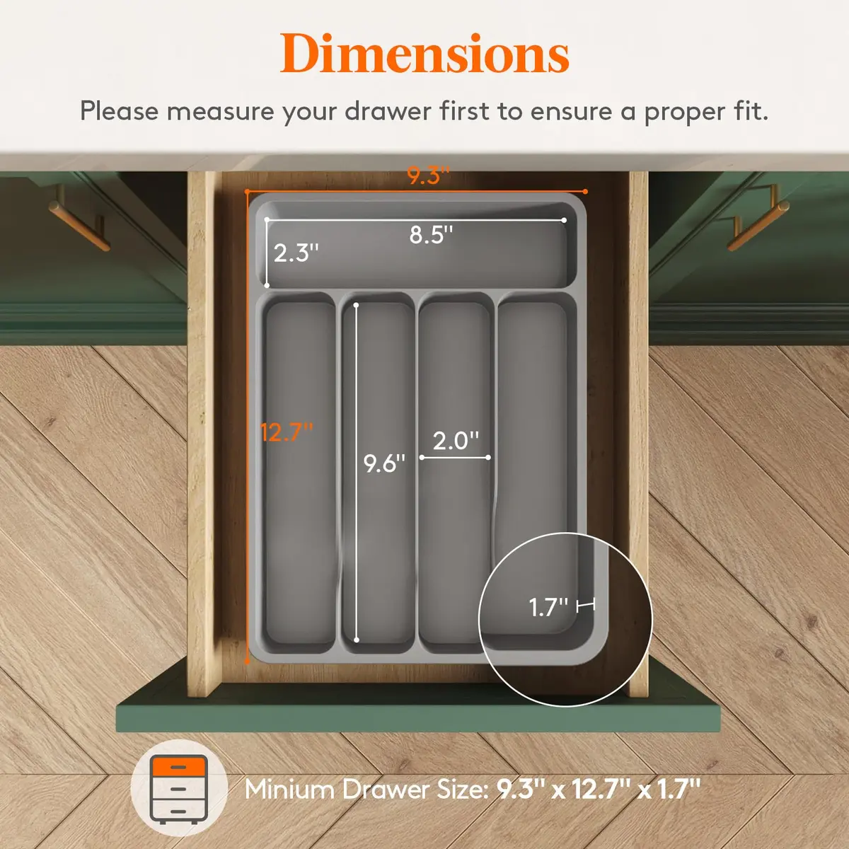 Lifewit Silverware Organizer with Lid, Covered Utensil Tray, 9.5x12.7 inches | Dust-Free Cutlery Storage - view 4