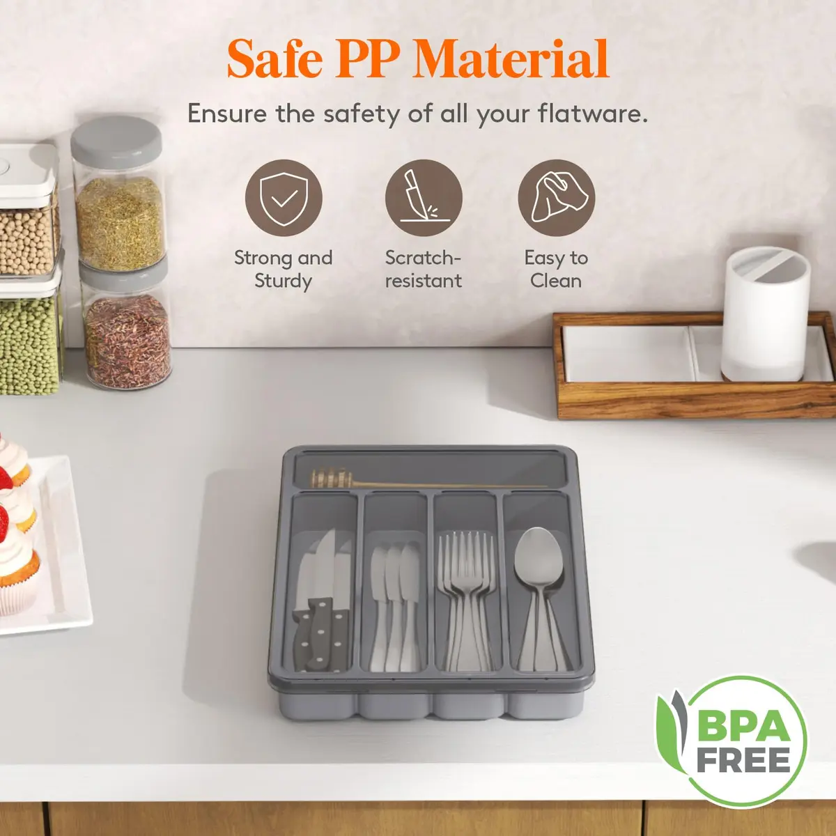 Lifewit Silverware Organizer with Lid, Covered Utensil Tray, 9.5x12.7 inches | Dust-Free Cutlery Storage - view 5