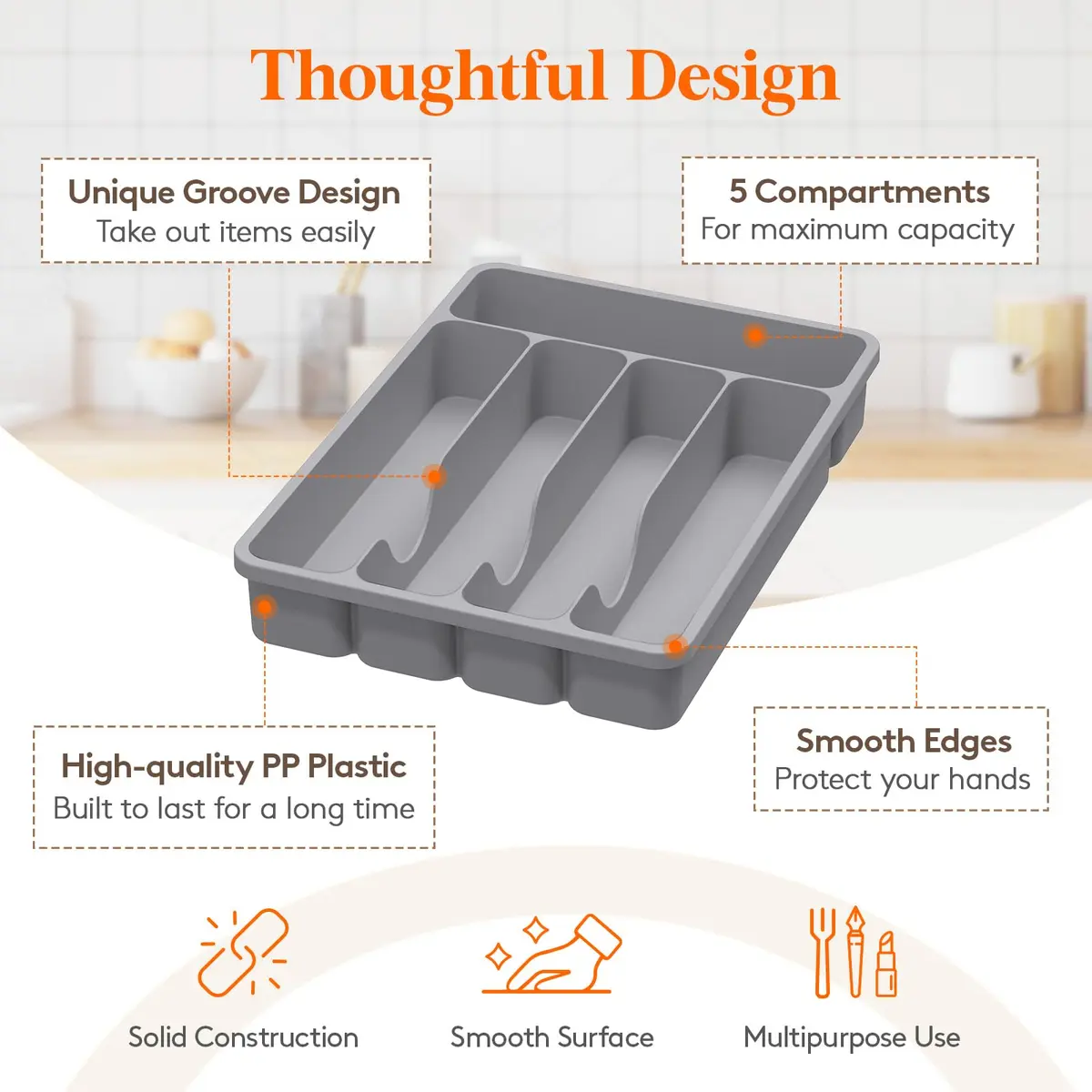 Lifewit Silverware Organizer with Lid, Covered Utensil Tray, 9.5x12.7 inches | Dust-Free Cutlery Storage - view 6