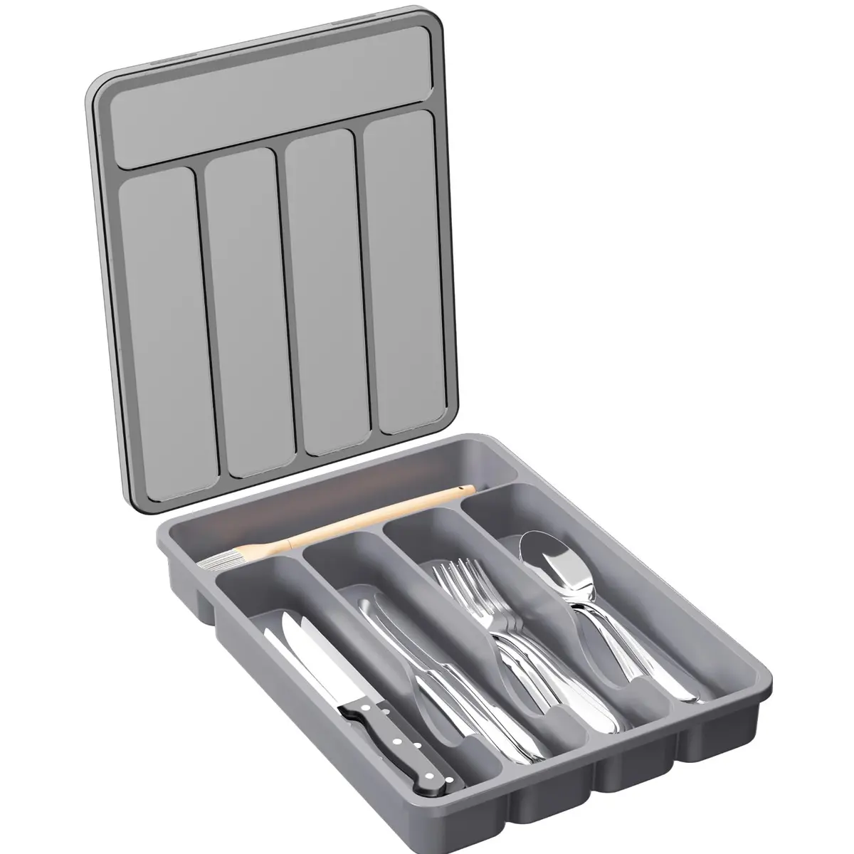 Lifewit Silverware Organizer with Lid, Covered Utensil Tray, 9.5x12.7 inches | Dust-Free Cutlery Storage - main product image