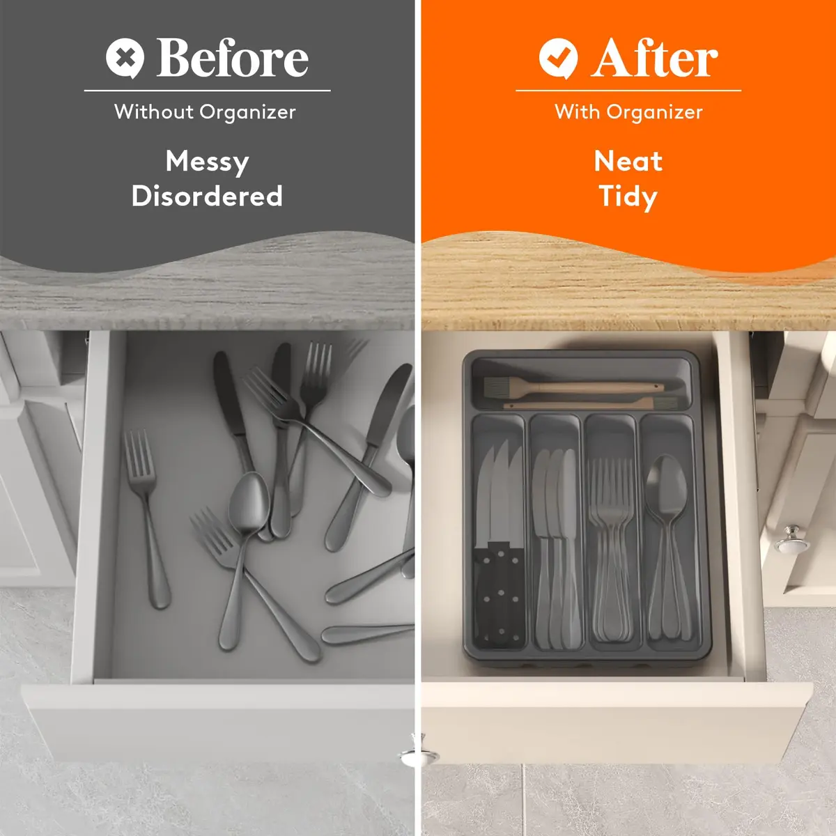 Lifewit Silverware Organizer with Lid, Covered Utensil Tray, 9.5x12.7 inches | Dust-Free Cutlery Storage - view 8