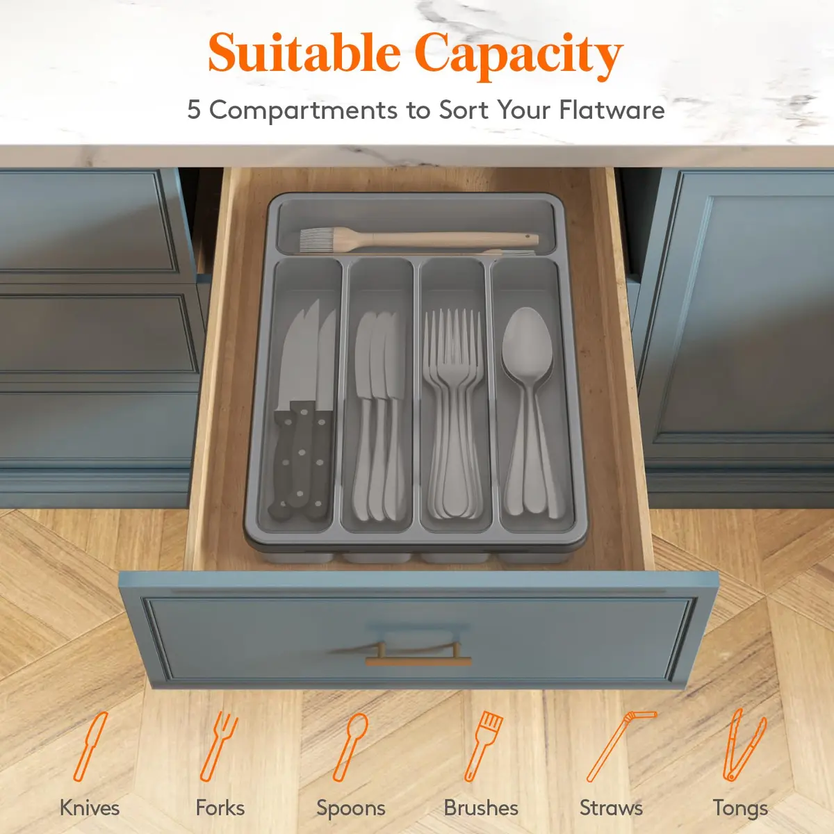 Lifewit Silverware Organizer with Lid, Covered Utensil Tray, 9.5x12.7 inches | Dust-Free Cutlery Storage - view 3