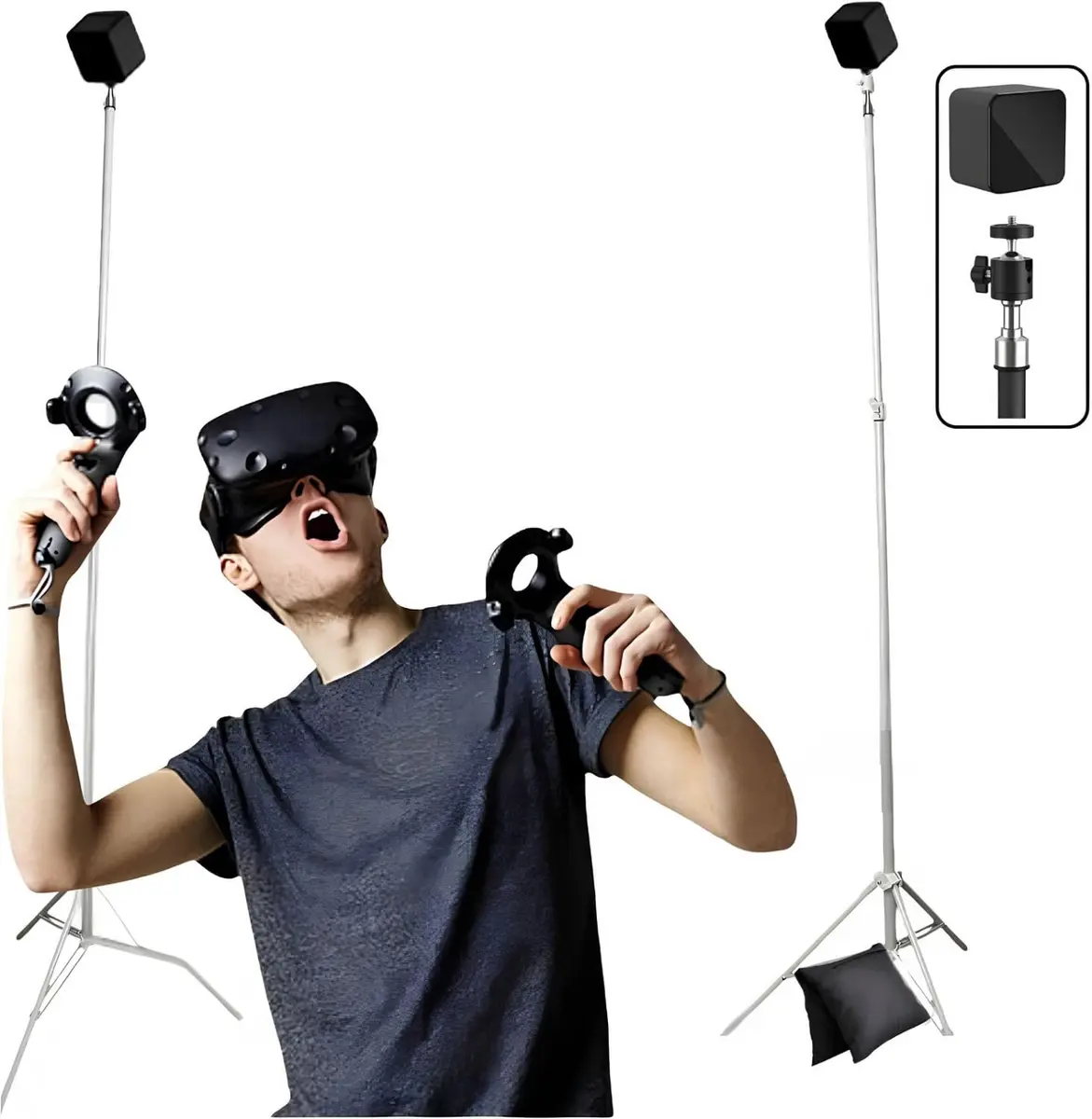 Skywin VR Tripod Stand for HTC Vive Base Station - 2 Adjustable Stands | Universal Sensor Support, Foldable & Telescopic - main product image