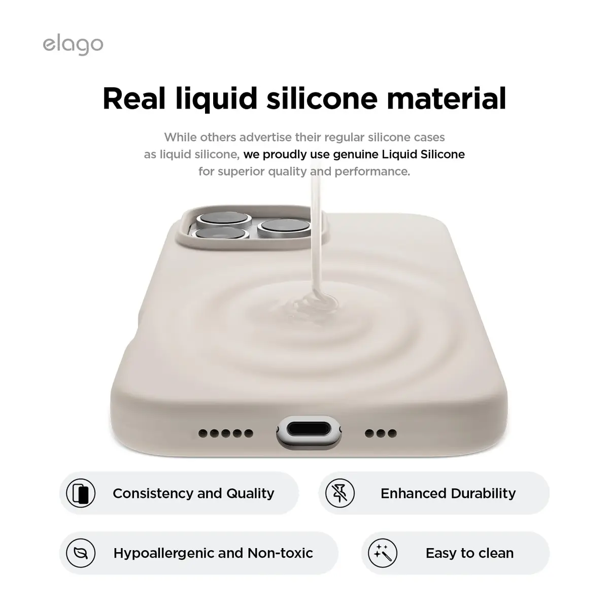 elago Premium Liquid Silicone Case for iPhone 16 Pro Stone | Full Body Shockproof Slim Cover - view 3