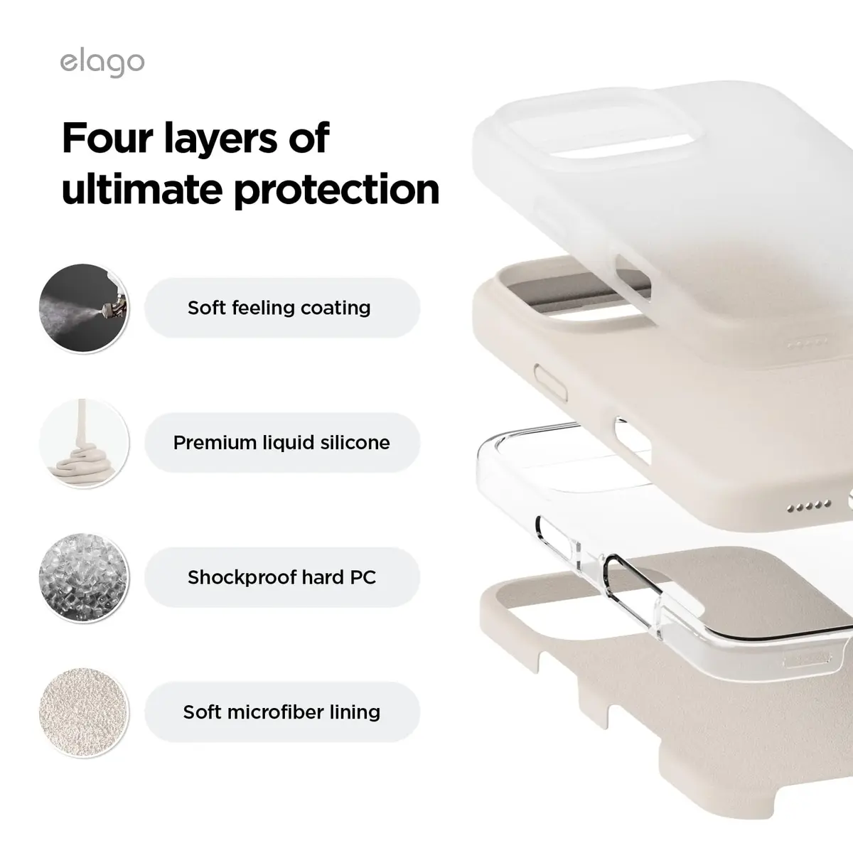 elago Premium Liquid Silicone Case for iPhone 16 Pro Stone | Full Body Shockproof Slim Cover - view 4