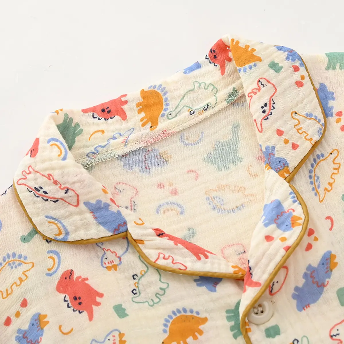 BINIDUCKLING Kids Pajamas Boys Button Up Short Pjs 6-7 Years Dinosaurs | Fluffy Cotton Summer Sleepwear - view 2