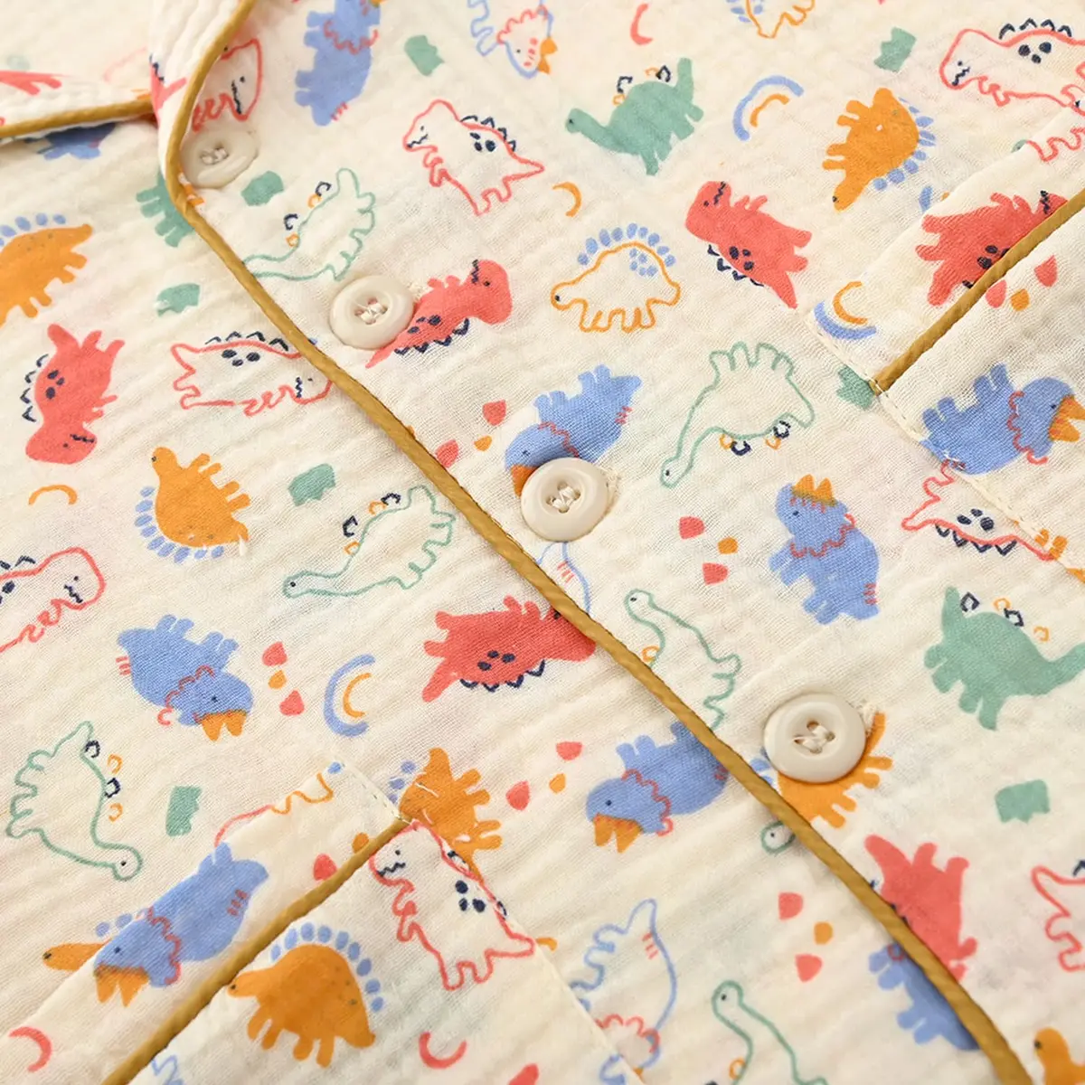 BINIDUCKLING Kids Pajamas Boys Button Up Short Pjs 6-7 Years Dinosaurs | Fluffy Cotton Summer Sleepwear - view 3