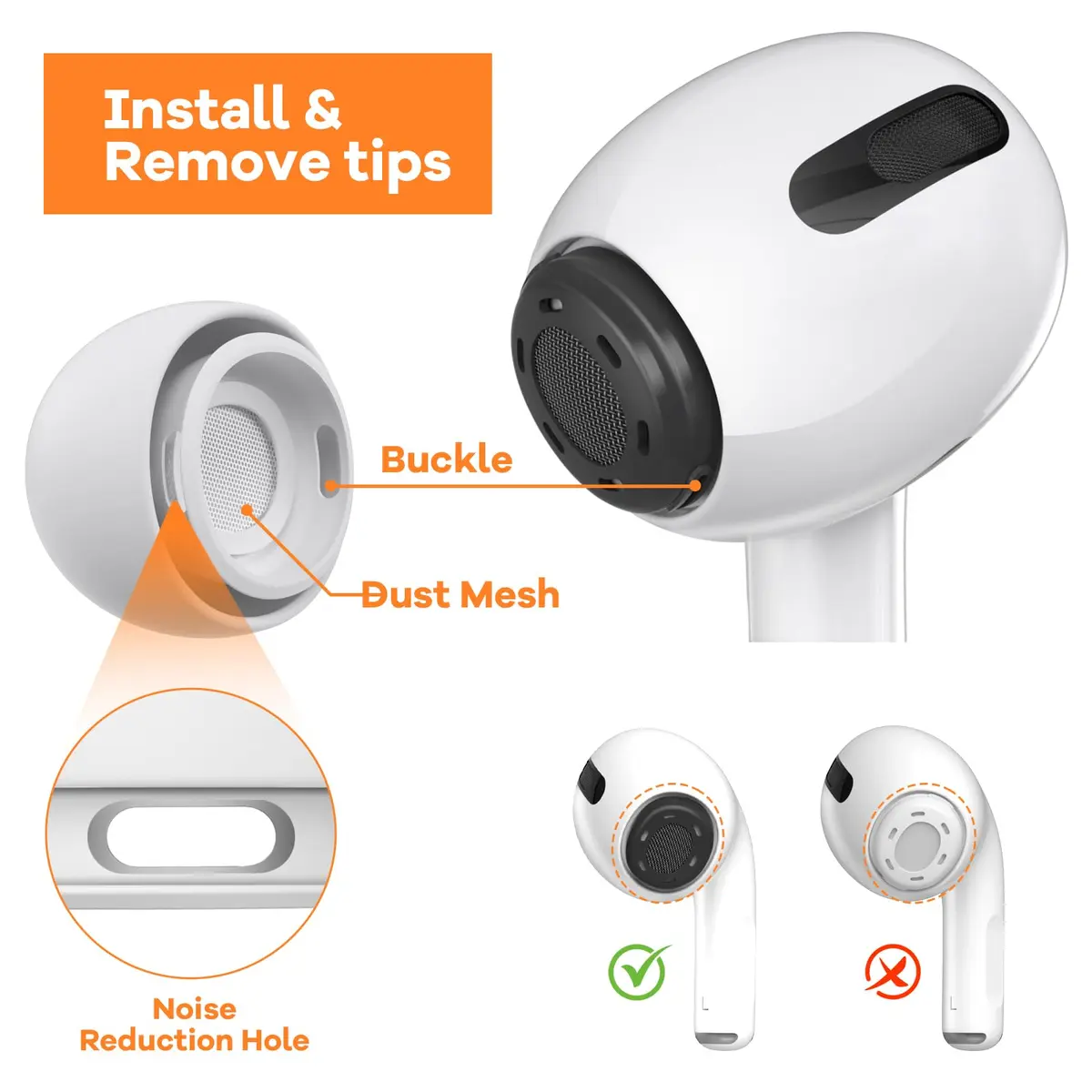VUBOJO Replacement Ear Tips for AirPods Pro 2nd/1st Gen (S/M/L) | Noise Reduction & Dust Guard - view 6
