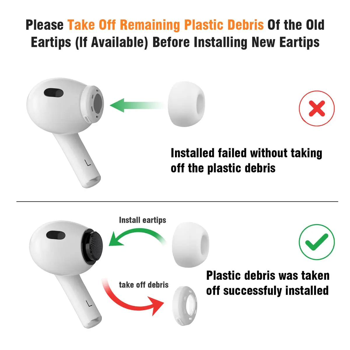 VUBOJO Replacement Ear Tips for AirPods Pro 2nd/1st Gen (S/M/L) | Noise Reduction & Dust Guard - view 2