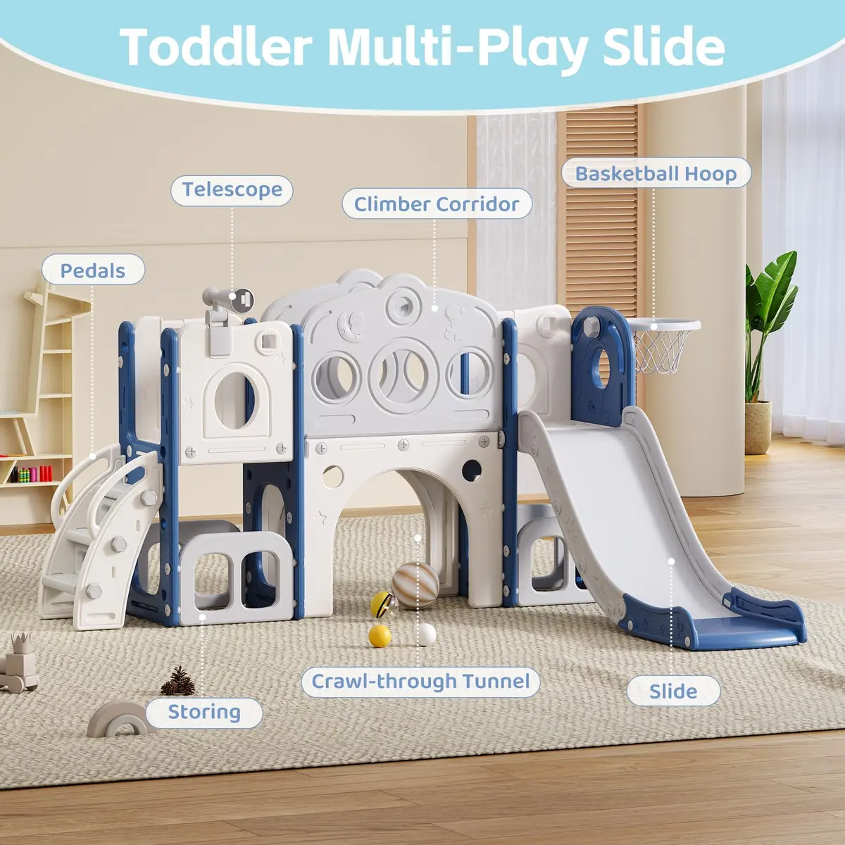 CuFun 8 in 1 Toddler Slide | Indoor & Outdoor Playset for Kids Age 1-3 with Basketball Hoop & Telescope - view 6