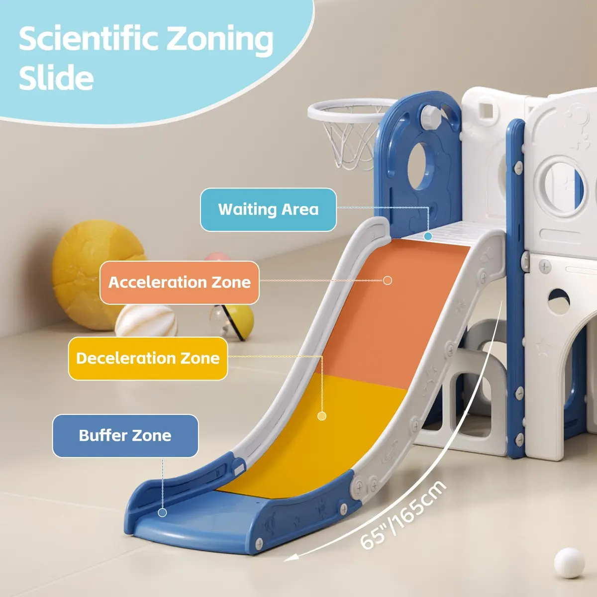 CuFun 8 in 1 Toddler Slide | Indoor & Outdoor Playset for Kids Age 1-3 with Basketball Hoop & Telescope - view 3
