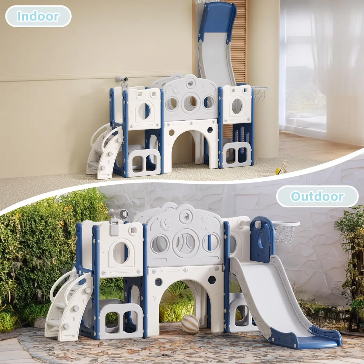 CuFun 8 in 1 Toddler Slide | Indoor & Outdoor Playset for Kids Age 1-3 with Basketball Hoop & Telescope - view 4