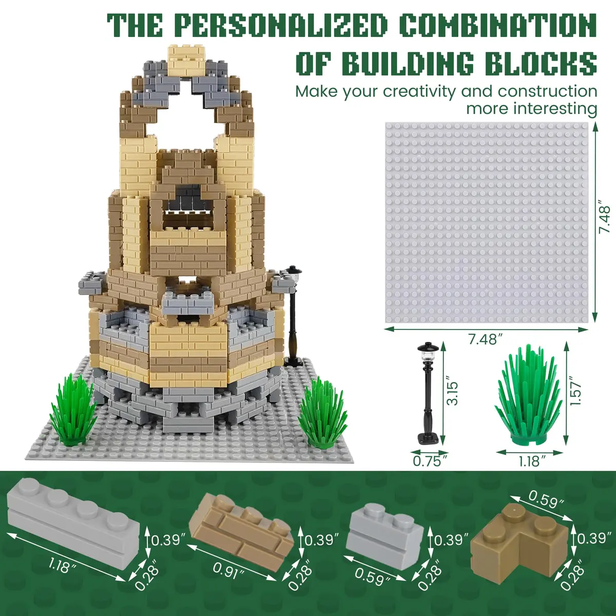 ekuzi Masonry Profile Building Bricks Set, 218 pcs | Compatible with Major Brands, Educational Toy for Kids 6+ - view 5